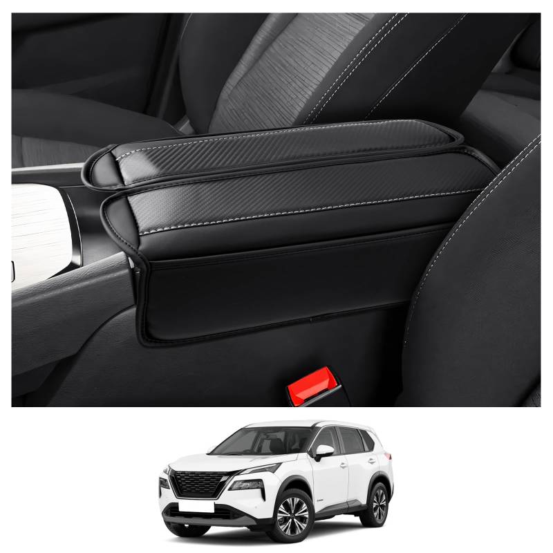 CDEFG Kompatibel mit Nissan X-Trail T33 e-Power/Hybrid 2024 2022 2023 Mittelarmlehne Armlehnen Deckel Abdeckung Kratzschutz Mittelkonsole Kunstleder Armlehne Box Cover Auto Zubehör (Kohlefaser) von CDEFG