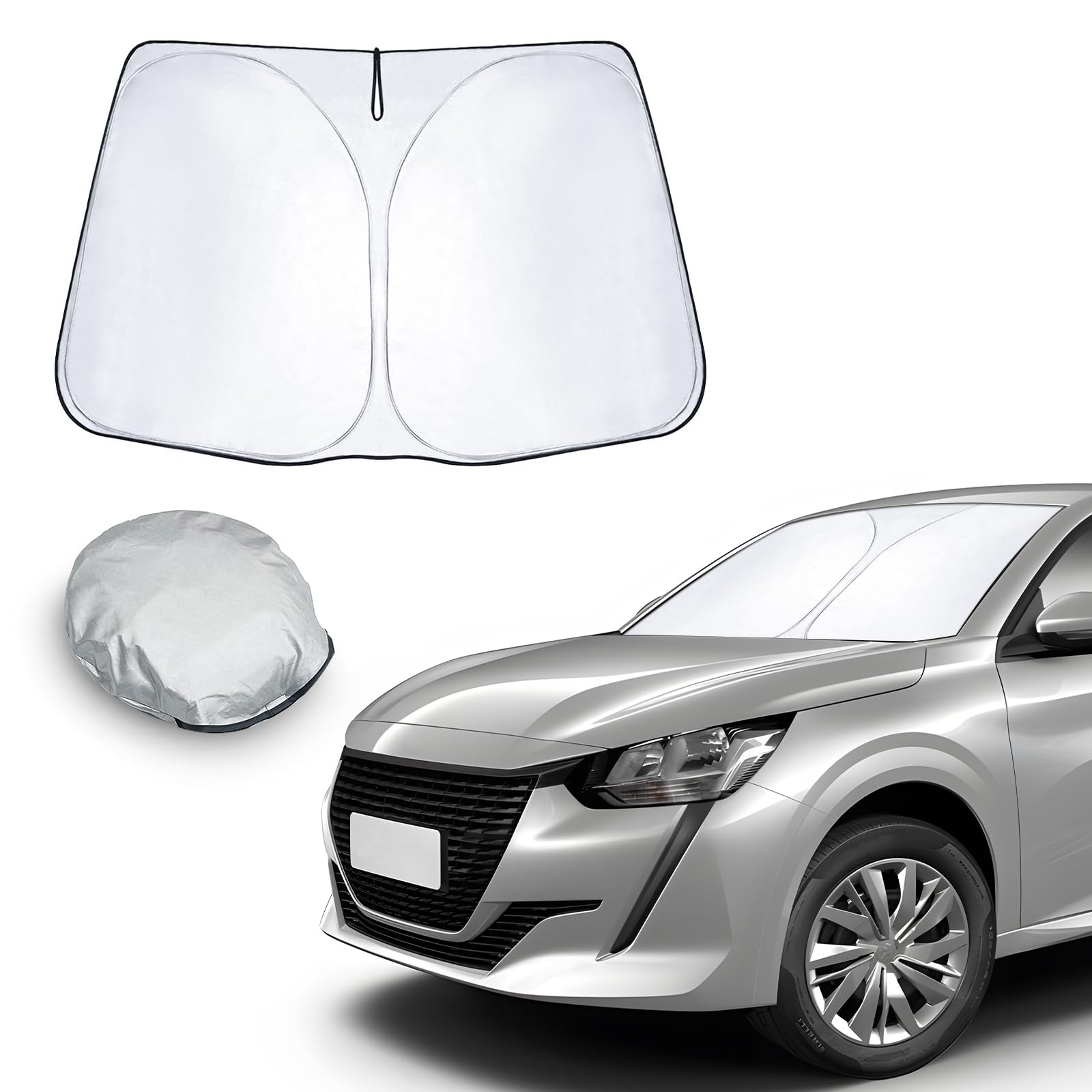 CDEFG Kompatibel mit Peugeot 208 e-208 2019-2023 2024 Sonnenschutz Abdeckungen Frontscheibe Sonnenschirm Die Vordere Schallwand Windschutzscheibe Auto Sonnenblende 208 e-208 Zubehör von CDEFG