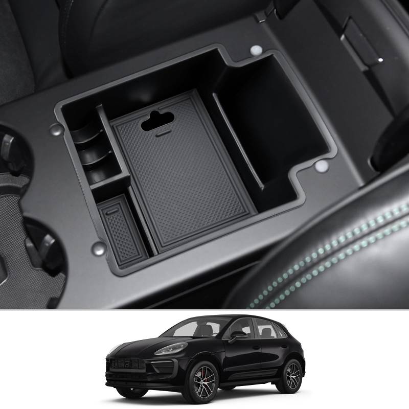 CDEFG Kompatibel mit Porsche Macan 2015-2023 2024 Mittelkonsole Armlehne Aufbewahrungsbox Handschuhfach Auto Center Console Organizer Tray Macan GTS Turbo Zubehör von CDEFG