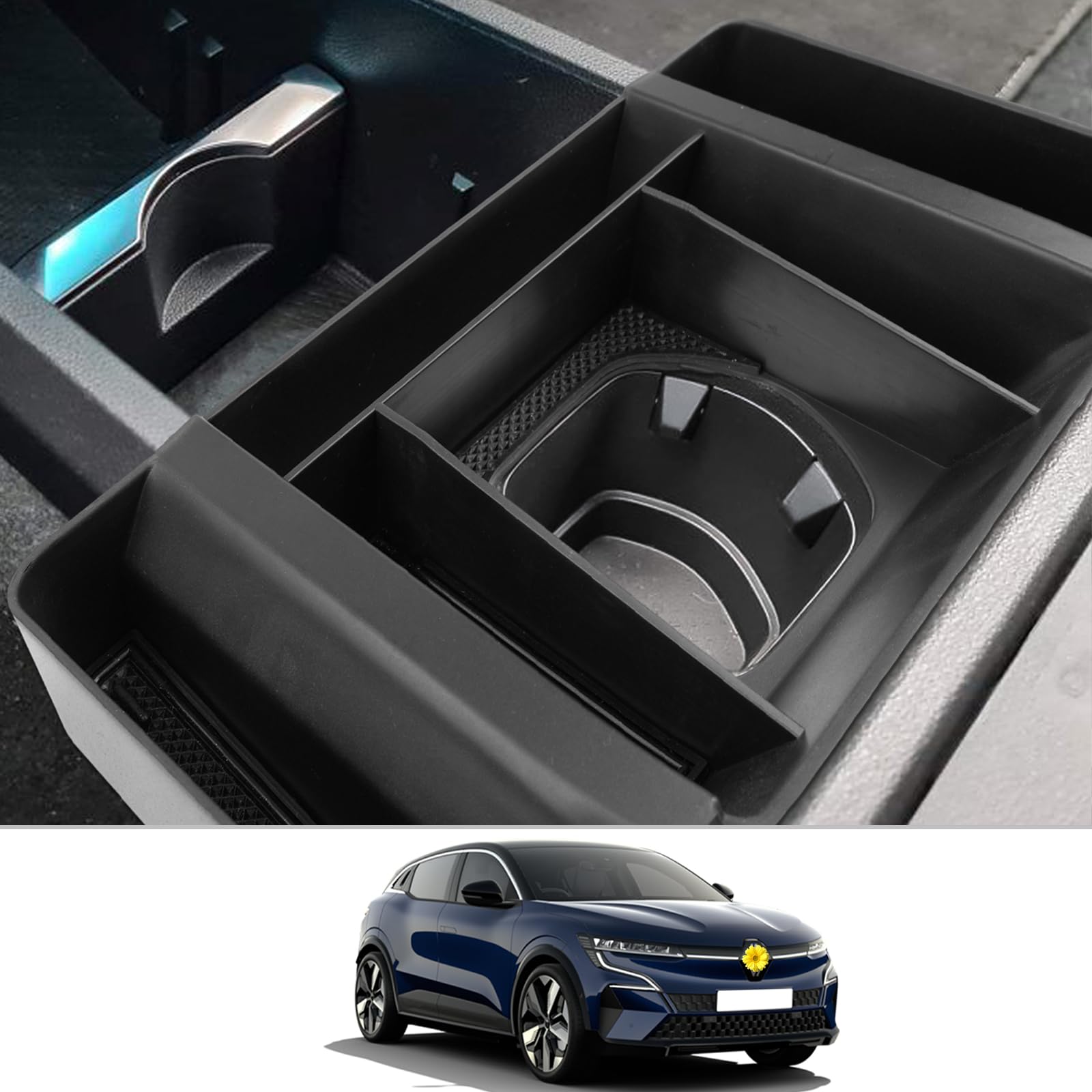 CDEFG Kompatibel mit Renault Megane E-Tech 2022 2023 Mittelkonsole Organizer Aufbewahrungsbox Megane E-Tech Aufbewahrung Auto Center Console Tray E-Tech 2022 Zubehör (für Getränkehalter) von CDEFG