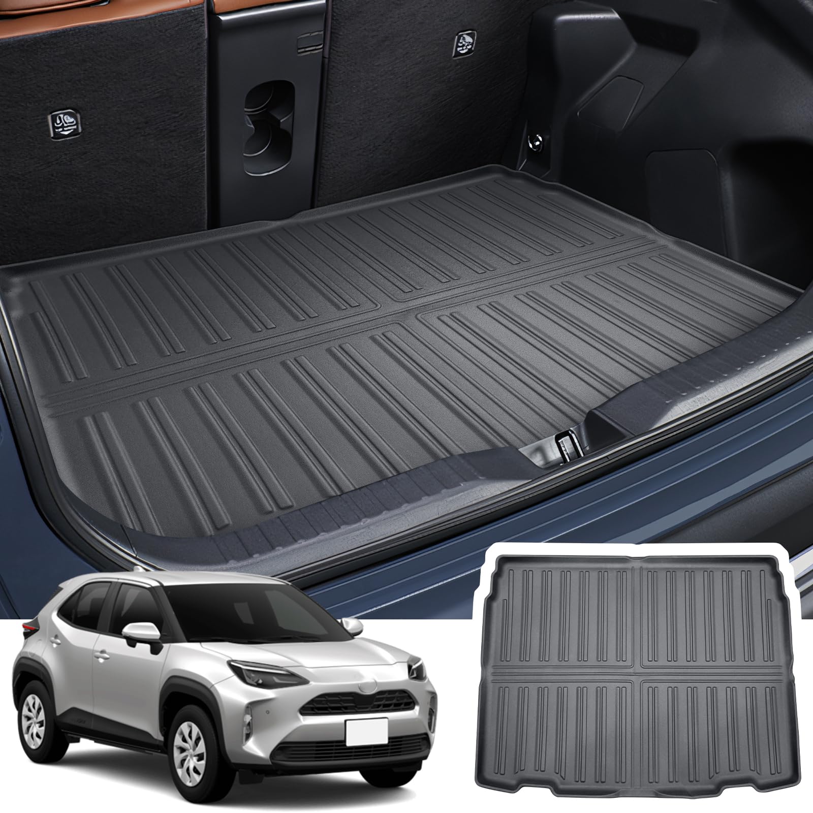 CDEFG Kompatibel mit Toyota Yaris Cross/Hybrid 2021-2024 2025 Kofferraumwanne, TPE Kofferraummatte Wasserdicht Anti-Staub Wanne Car Cargo Trunk Tray Auto Yaris Cross Zubehör von CDEFG