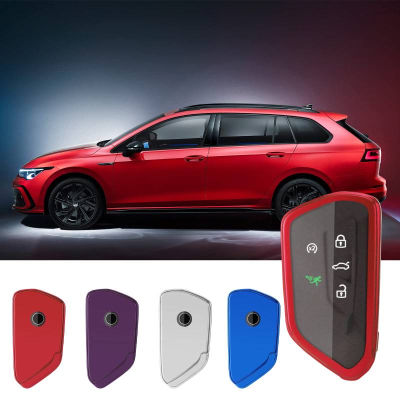 CDEFG Kompatibel mit VW Golf 8 Tiguan 3 ID3 ID4 ID7 Octavia 4 Enyaq iV Kodiaq 2024 2025 Schlüssel Hülle AutoschlüSsel Fernbedienung TPU Schutzhülle Schlüsselhülle Funkschlüsse Zubehör (Rot) von CDEFG