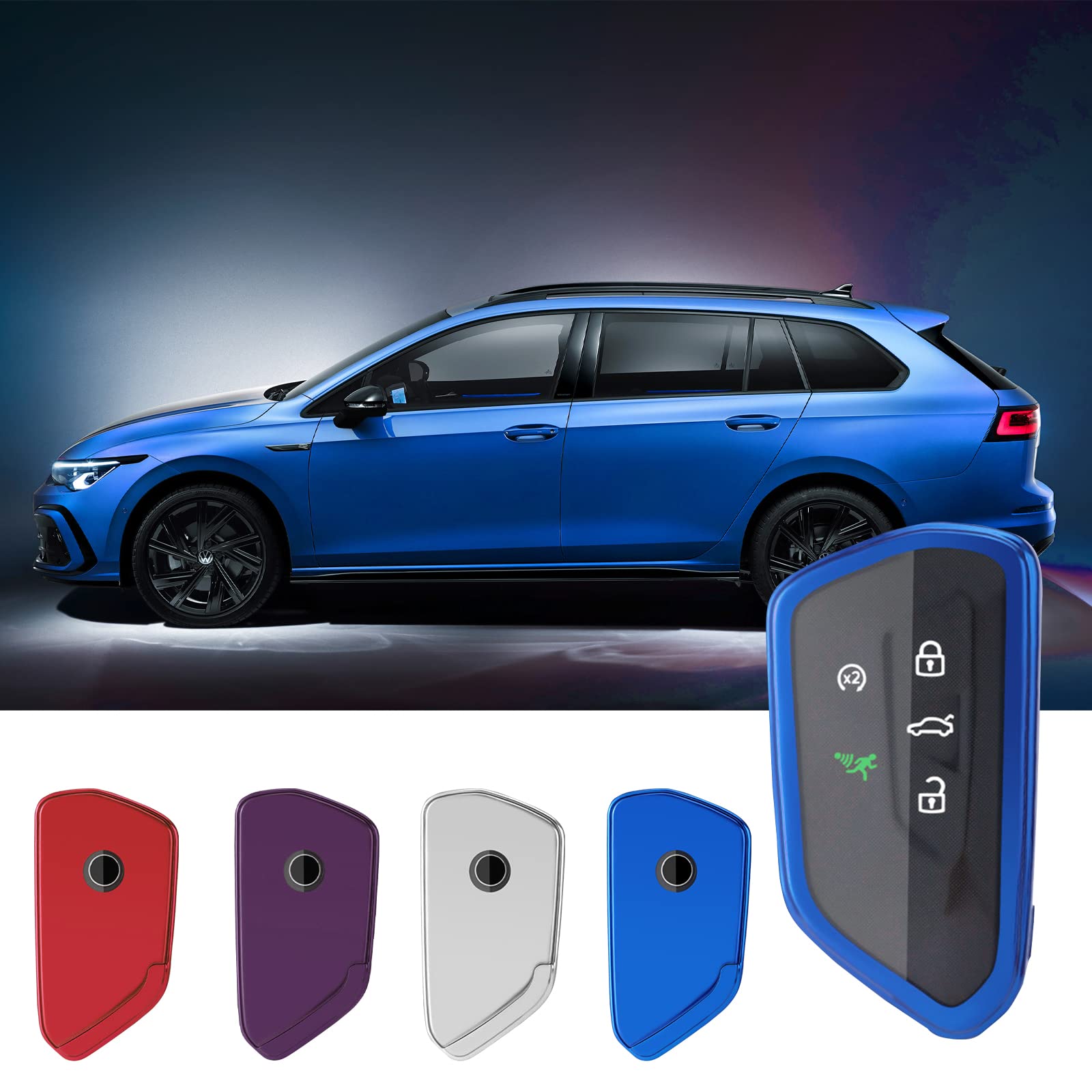 CDEFG Kompatibel mit VW Golf 8 Tiguan 3 ID3 ID4 ID7 Octavia 4 Enyaq iV Kodiaq 2024 2025 Schlüssel Hülle AutoschlüSsel Fernbedienung TPU Silikon Schutzhülle Schlüsselhülle Funkschlüsse Zubehör (Blau) von CDEFG