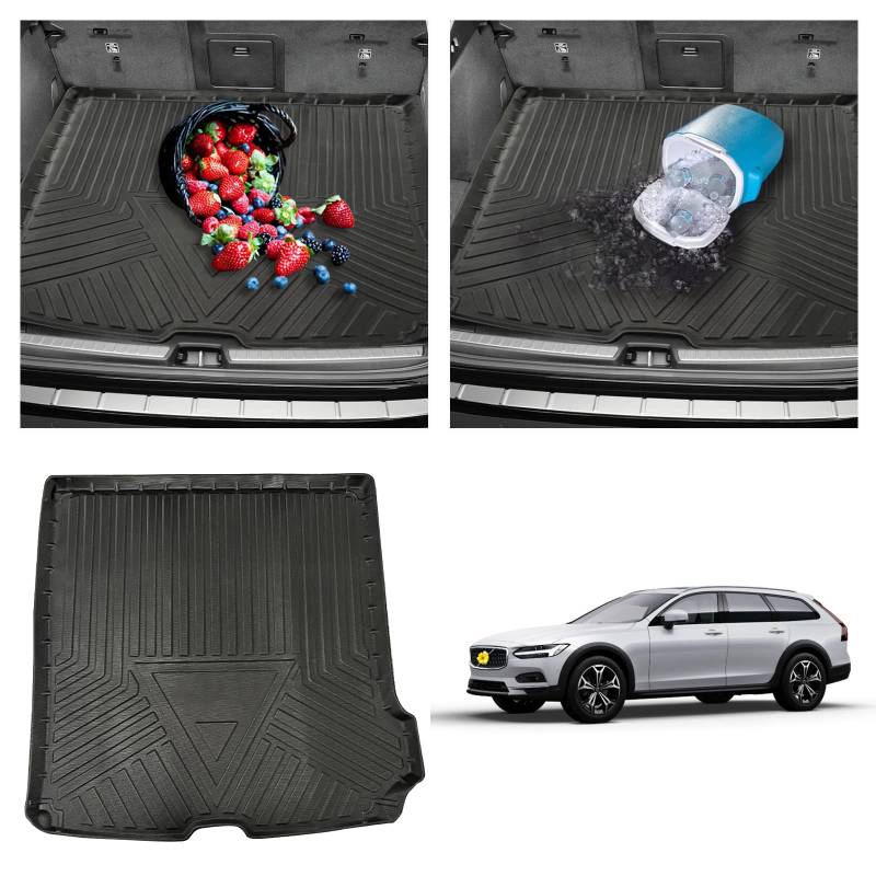 CDEFG Kompatibel mit Volvo V90 2017 2018-2022 Kofferraumwanne Matten Wasserdicht Anti-Staub Kofferraummatten Wanne Car Cargo Trunk Tray Auto Zubehör von CDEFG