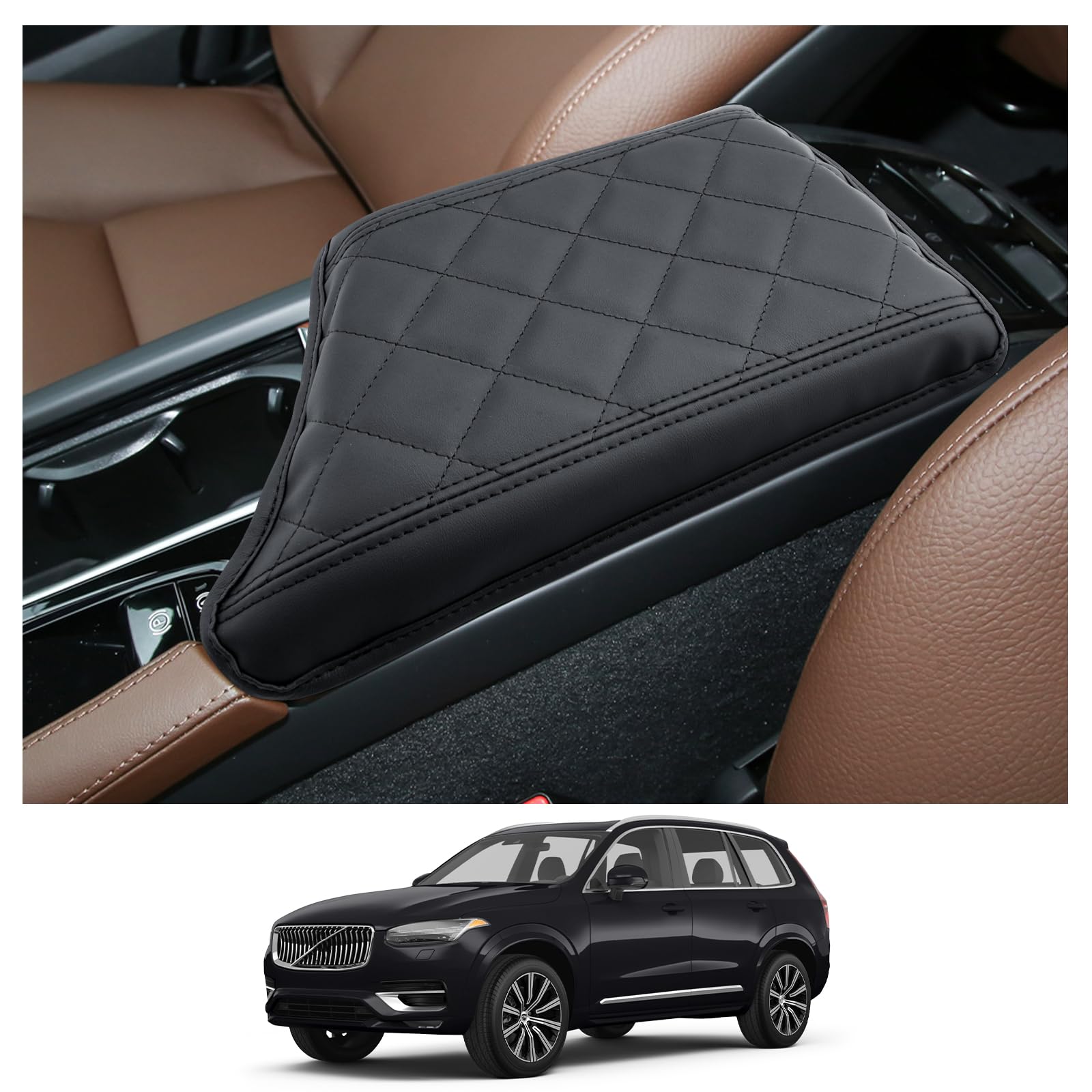 CDEFG Kompatibel mit Volvo XC90 2016-2023 2024 2025 Mittelarmlehne Armlehnen Deckel Abdeckung Kratzschutz Mittelkonsole Kunstleder Armlehne Box Cover Auto XC90 Recharge Hybrid Zubehör von CDEFG