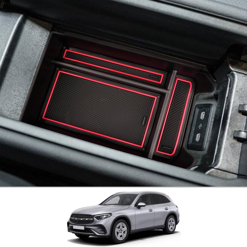 CDEFG Mercedes GLC X254 2023 2024 Mittelkonsole Organizer GLC-Klasse Aufbewahrungsbox Auto Center Console Tray GLC X254 2023 2024 Zubehör (Rot) von CDEFG