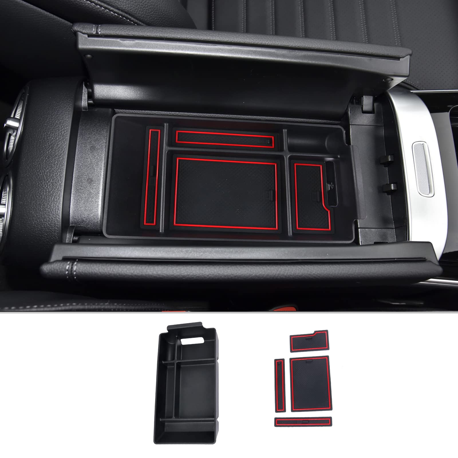 CDEFG Mercedes W206 C Klasse 2024 2023 Mittelkonsole Armlehne Organizer Armlehnen Aufbewahrungsbox Handschuhfach Aufbewahrung Auto Center Console Tray W206 Zubehör (Rot) von CDEFG