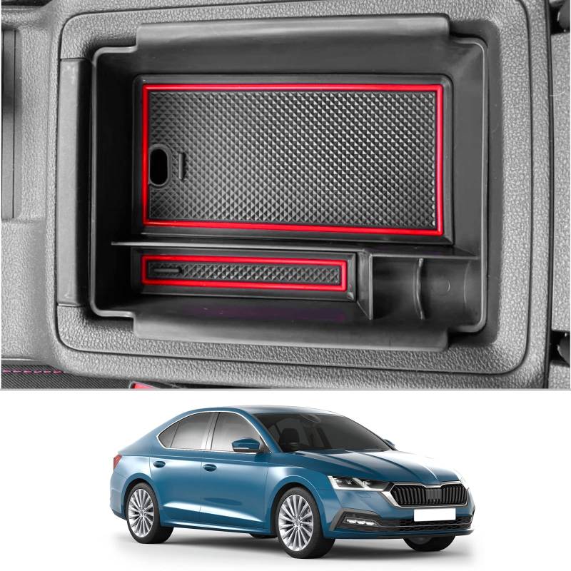 CDEFG Kompatibel mit Skoda Octavia 4 2020-2023 2024 2025 Mittelkonsole Armlehne Organizer Octavia IV Armlehnen Aufbewahrungsbox Handschuhfach Aufbewahrung Auto Center Console Tray Octavia NX Zubehör von CDEFG