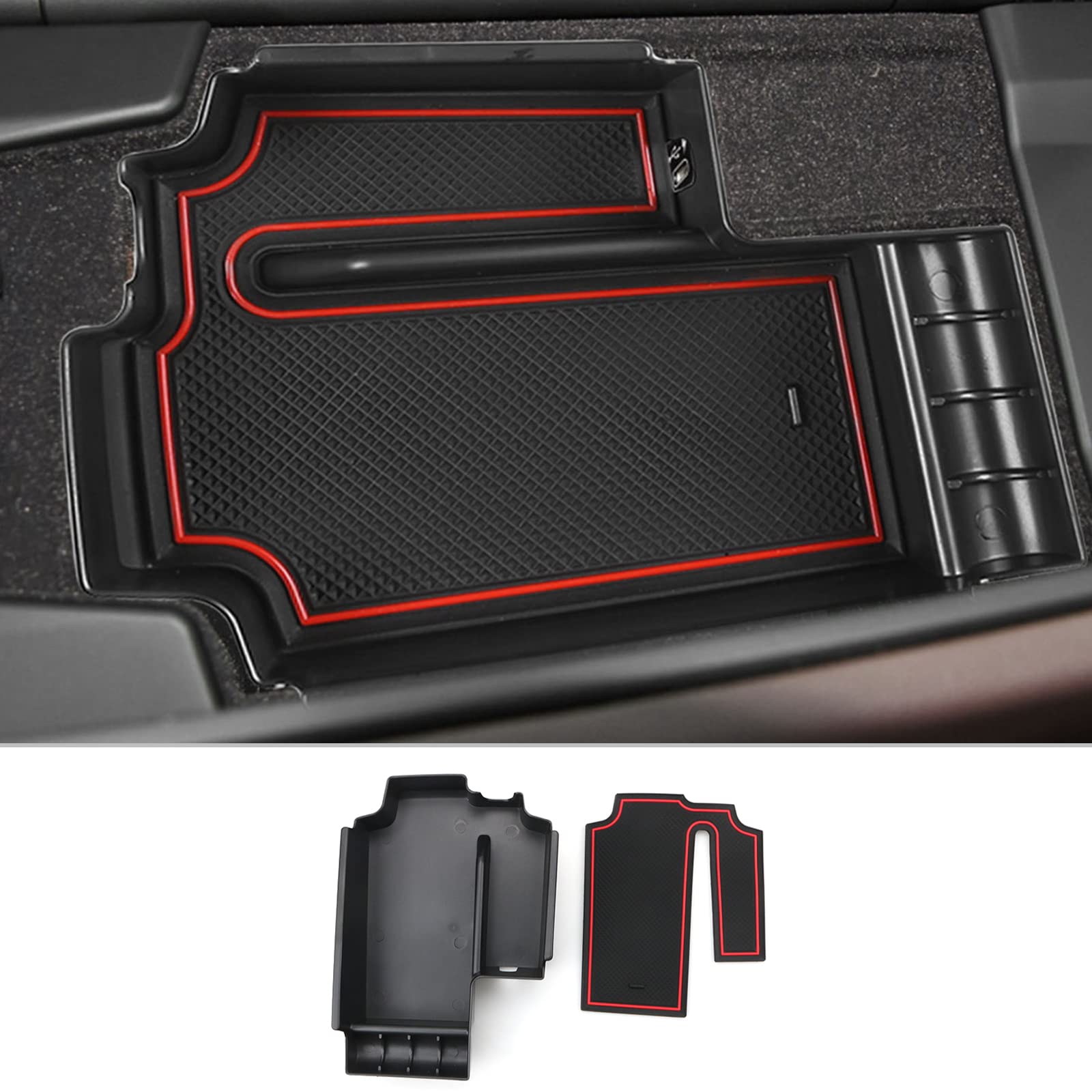 CDEFG Mittelkonsole Organizer Kompatibel mit BMW 5er G30 G31 G38 Facelift 2020+ Armlehnen Aufbewahrungsbox Armlehne Handschuhfach Aufbewahrung Auto Center Console Tray Innenraum Zubehör (Rot) von CDEFG