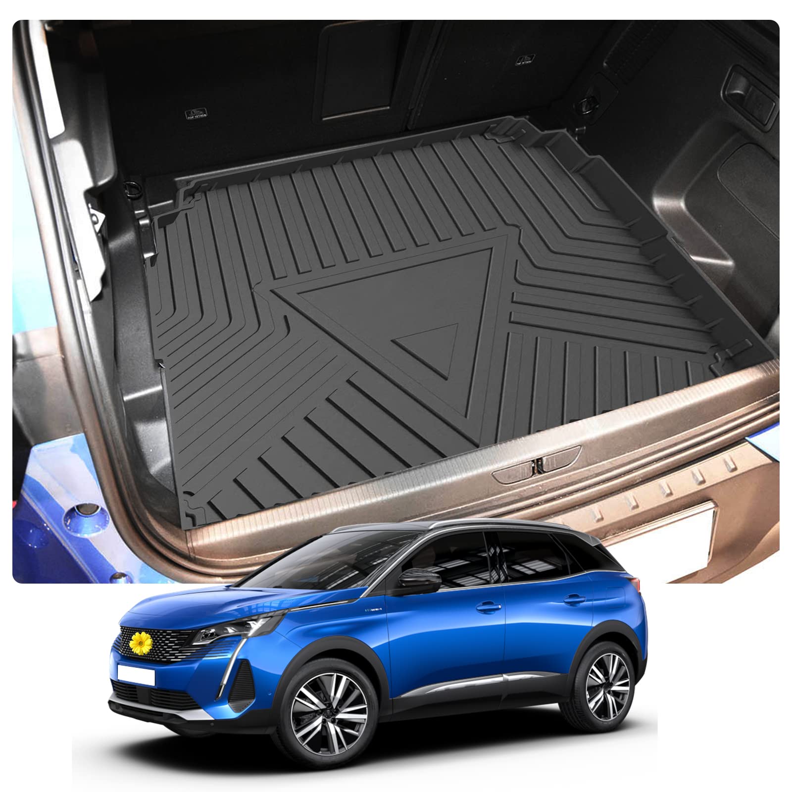 CDEFG Peugeot 3008 2016-2022 2023 Kofferraumwanne, 3008 II Kofferraummatten Matten Wasserdicht Anti-Staub Wanne 3008 Car Cargo Trunk Tray Auto 3008 2022 Zubehör von CDEFG