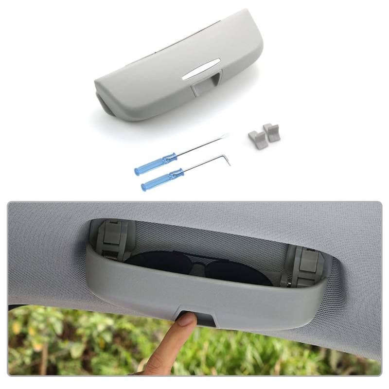 CDEFG Sonnenbrillenhalter Brillenetui Auto Brillenhalter Kompatibel mit Audi A3 8Y 8V A4 B8 B9 A5 A6 C7 C8 Q3 F3 8U Q5 Q7 Glasses Case Holder Brillenetui Käfig Innenraum Zubehör (Grau) von CDEFG