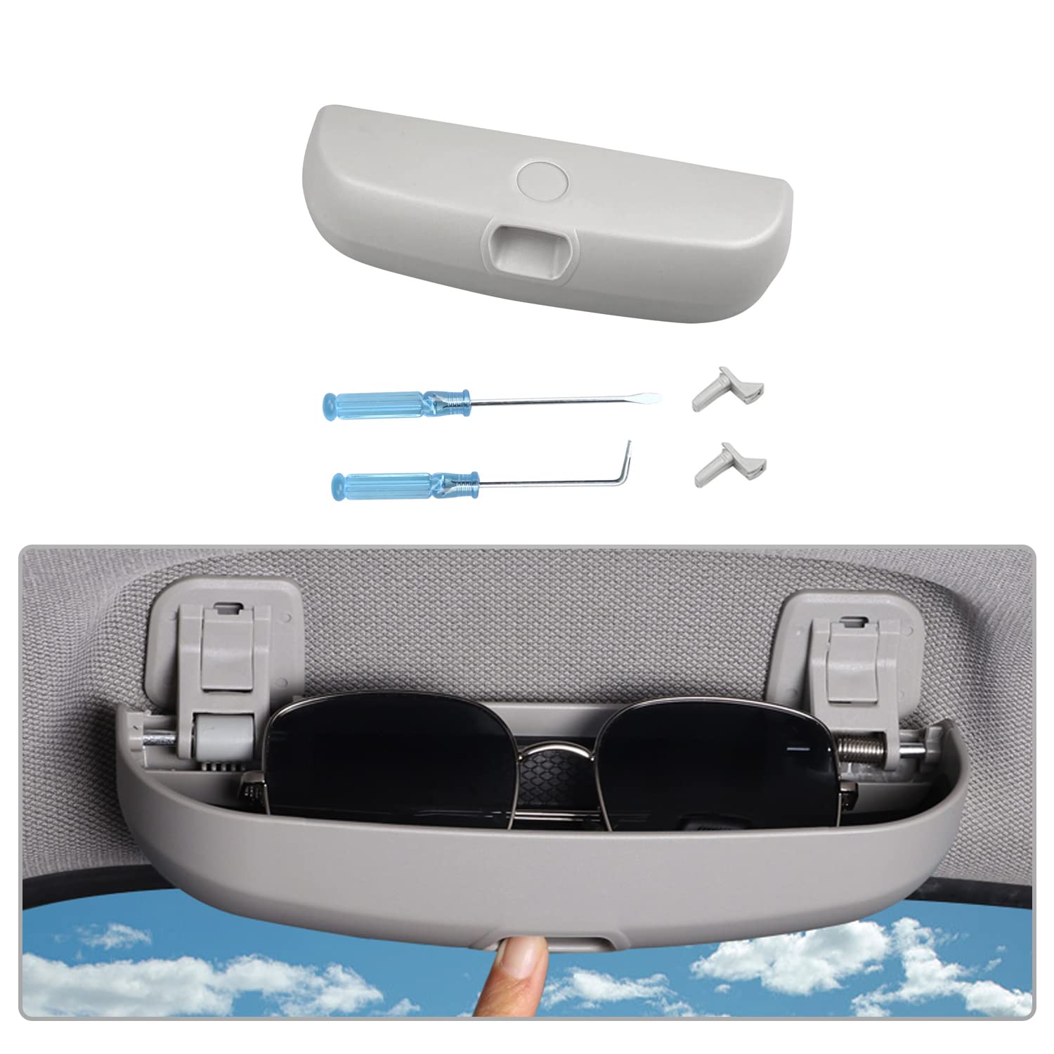 CDEFG Kompatibel mit BMW X1 X2 X3 X5 1er 3er 5er 7er Sonnenbrillenhalter Brillenetui Auto Brillenhalter Glasses Case Holder Brillenetui Käfig Innenraum Zubehör (Grau) von CDEFG