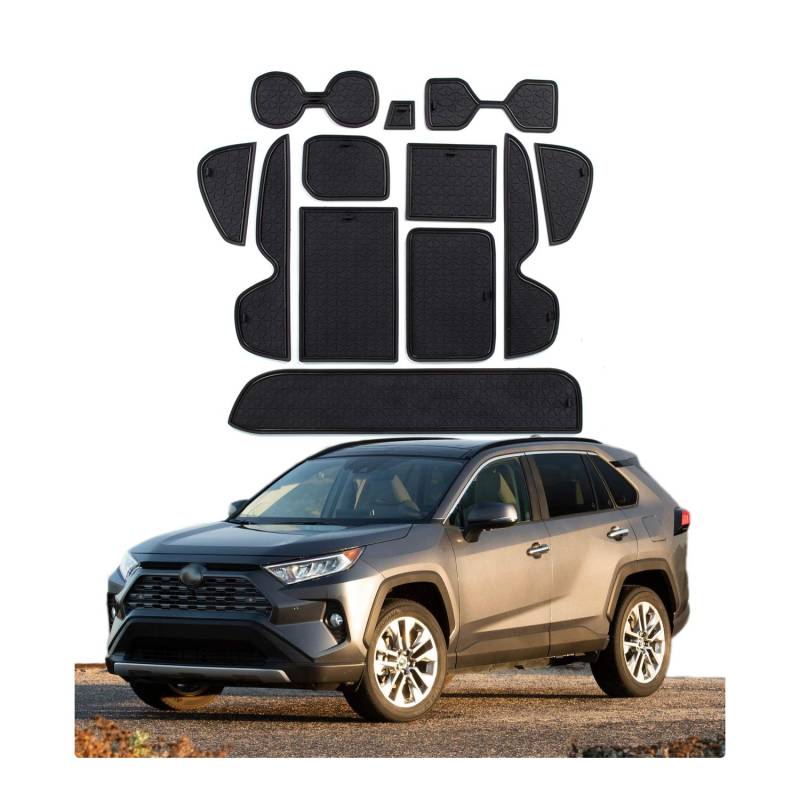 CDEFG Kompatibel mit Toyota RAV4 XA50 2019-2023 2024 Gummimatten Mittelkonsole Türschlitz rutschfest Antirutschmatten Anti-Staub Becherhalter Gummi Matte Armlehne Aufbewahrung Auto Zubehör (Schwarz) von CDEFG