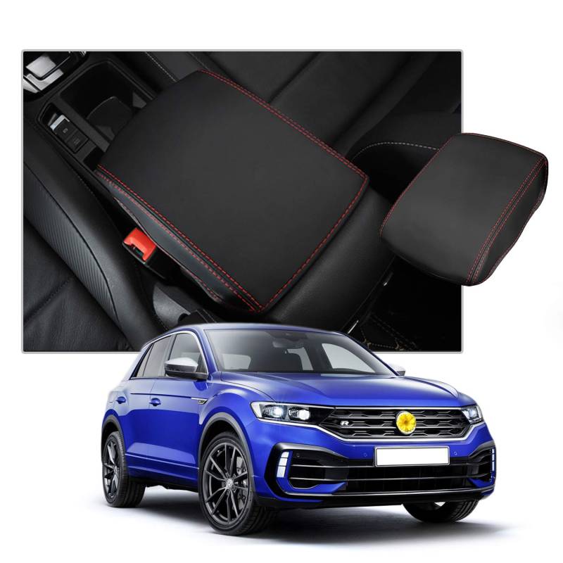 CDEFG Kompatibel mit VW T-ROC 2018-2023 2024 Armlehnen Deckel Abdeckung Kratzschutz T ROC 2022 Mittelkonsole Kunstleder Armlehne überzug Center Console Box Cover T ROC 2023 Zubehör von CDEFG