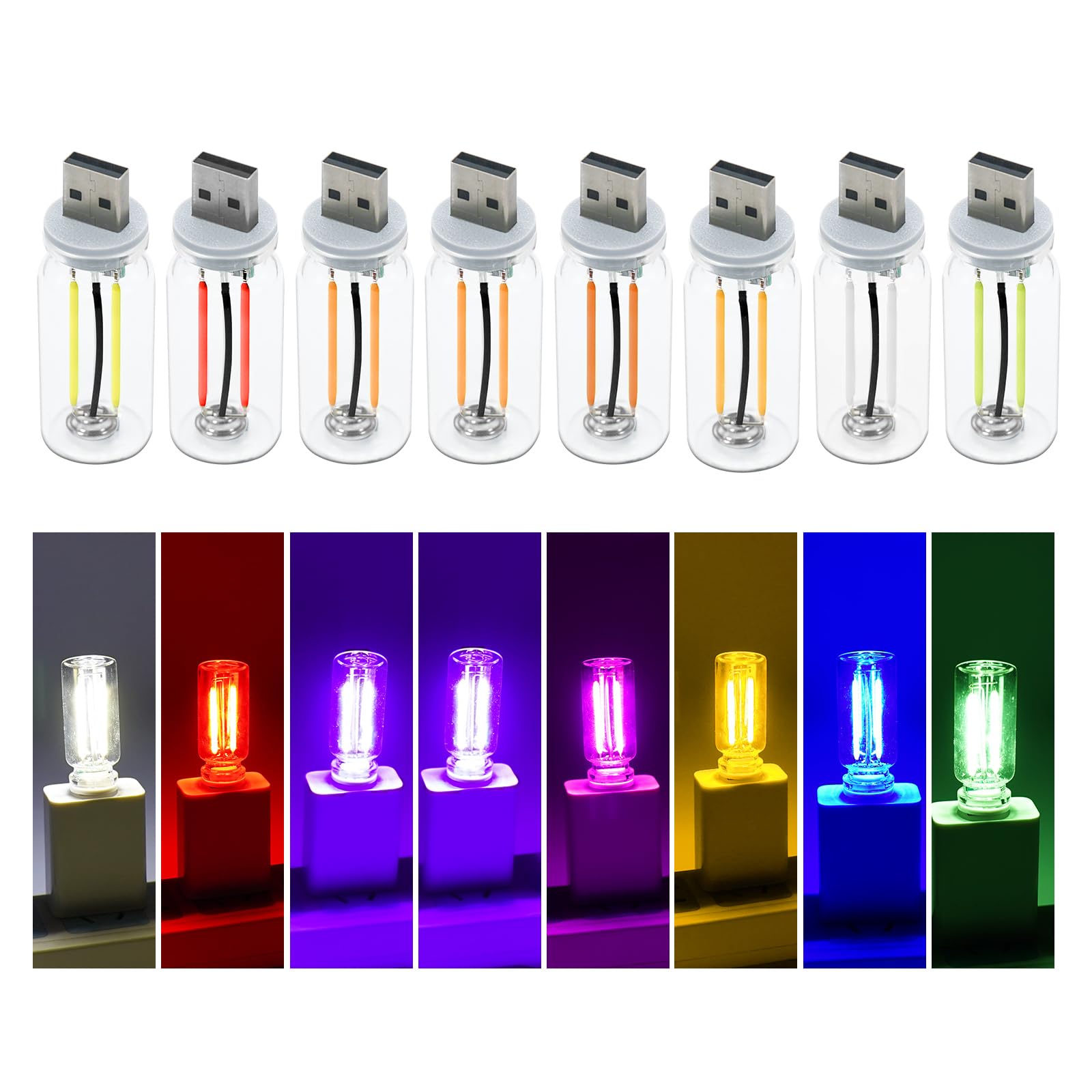 CDIYTOOL 8pcs USB LED Auto Innenraum Atmosphäre Licht, Plug-in USB Retro Auto Lampen, Tragbare Mini LED Licht Auto Innenbeleuchtung USB Port Aufladen Nachtlicht für Auto Flur Schlafzimmer von CDIYTOOL