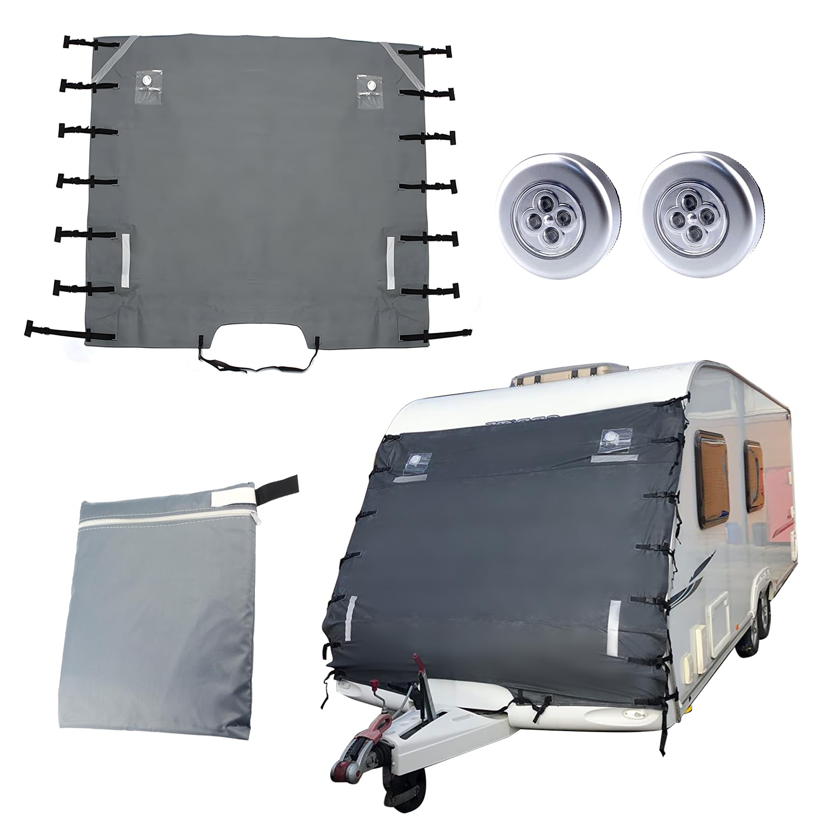 Caravan-Frontabdeckung, wasserdichte Caravan-Frontabschleppabdeckung, 210 x 175 cm, universelle Caravan-Frontschutzabdeckung mit LED-Leuchten (7 Fuß Frontabschleppabdeckung) von CDIYTOOL