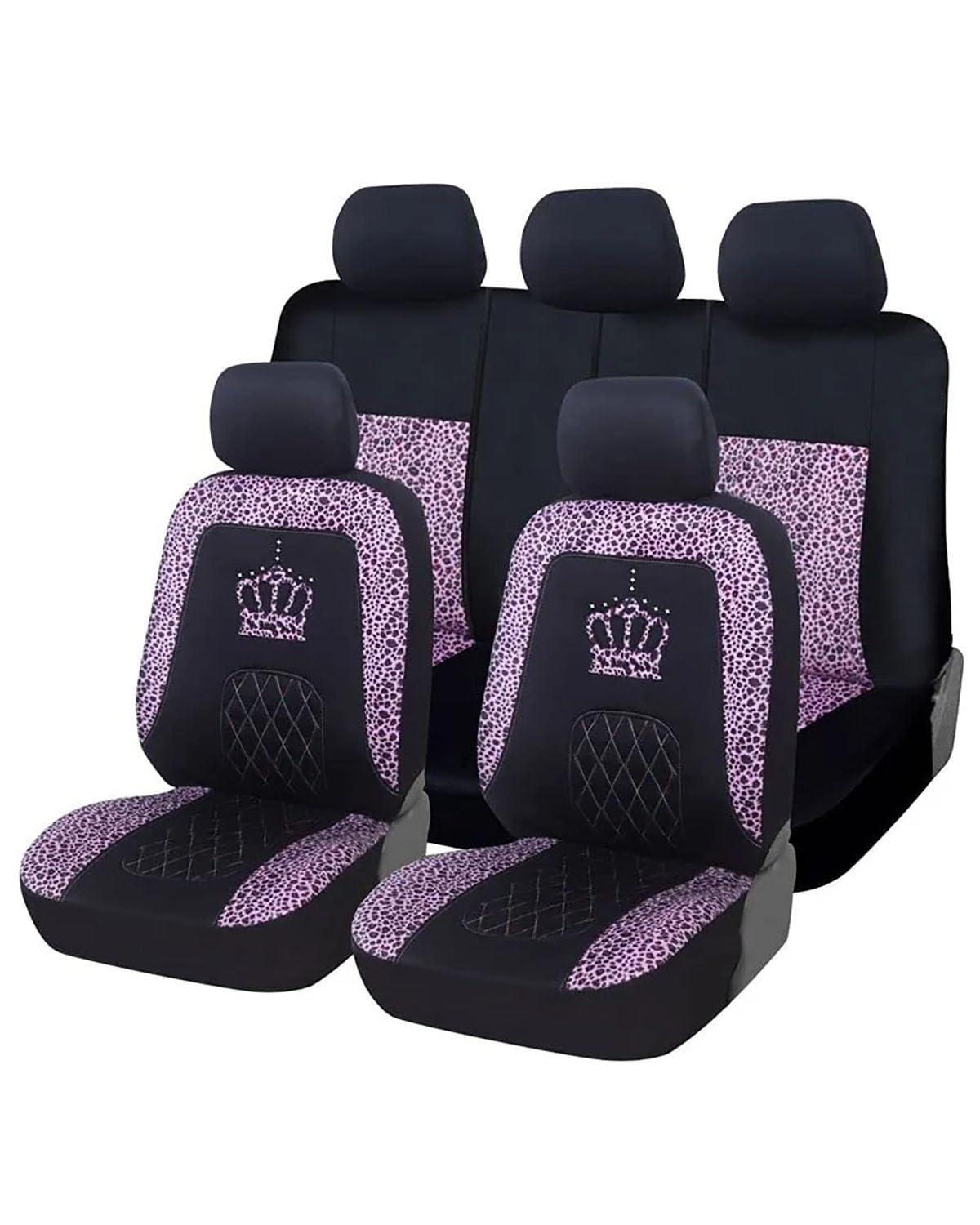 CDPQFER Autositzkissen Autositzbezüge Mit Leopardenmuster Queen Crown-Druck Vordersitzbezug Für Rücksitz 3-Sitzer Für Damen Universelle Passform Für 99% Autos Autositzbezug(B Full Set) von CDPQFER