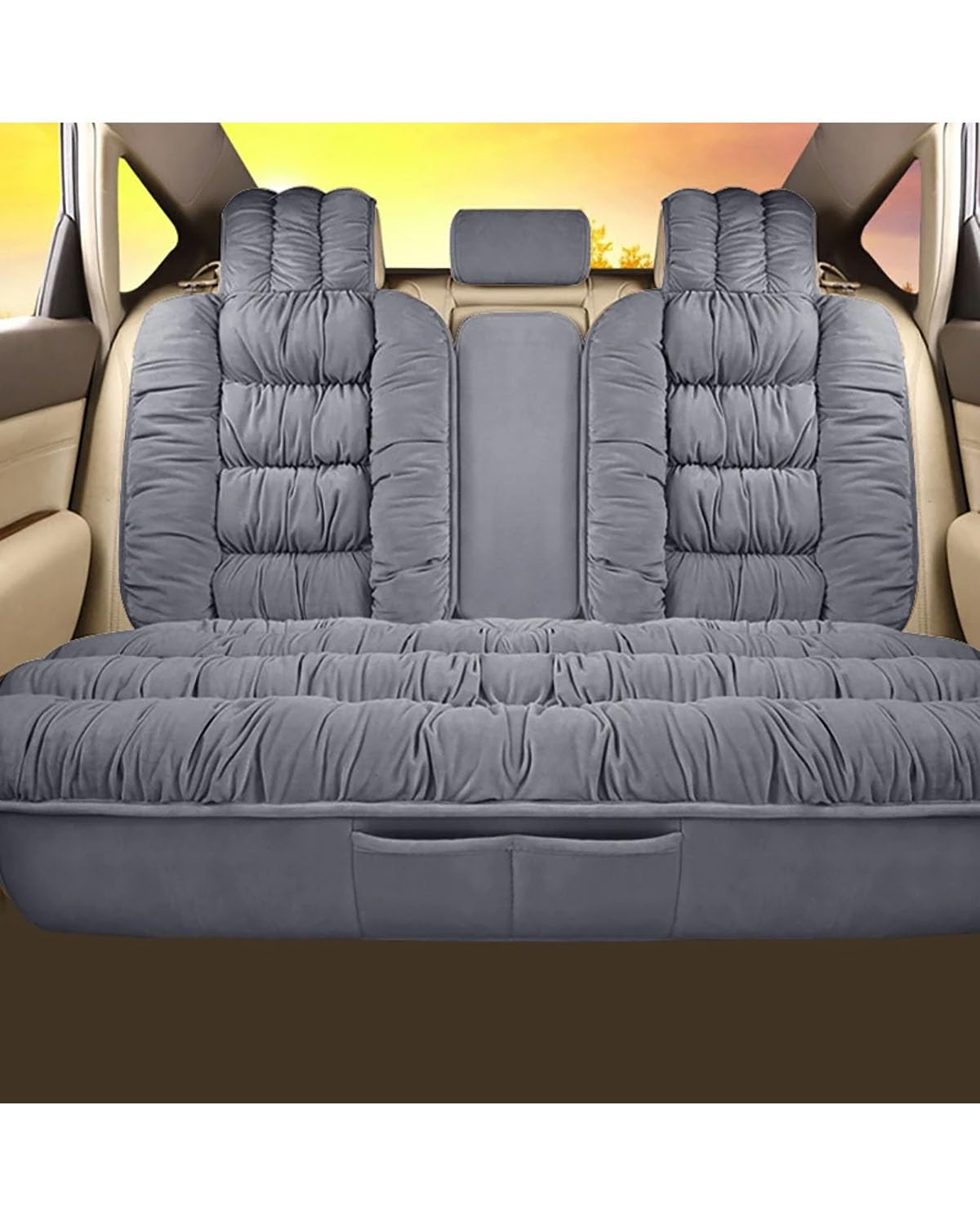 CDPQFER Autositzkissen Weiche Plüsch Auto Sitzbezüge Autos Sitz Abdeckung Kissen Pad Auto Sitz Schutz Set Universal Winter Auto Innen Zubehör Autositzbezug(-05-Rear Seat Gray) von CDPQFER