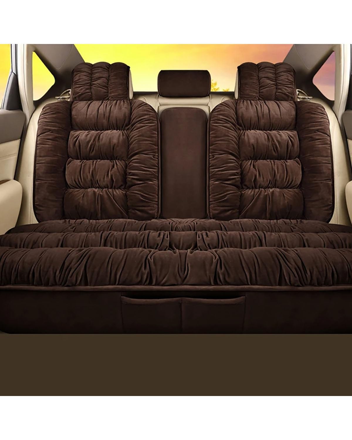 CDPQFER Autositzkissen Weiche Plüsch Auto Sitzbezüge Autos Sitz Abdeckung Kissen Pad Auto Sitz Schutz Set Universal Winter Auto Innen Zubehör Autositzbezug(-10-Rear Seat Brown) von CDPQFER