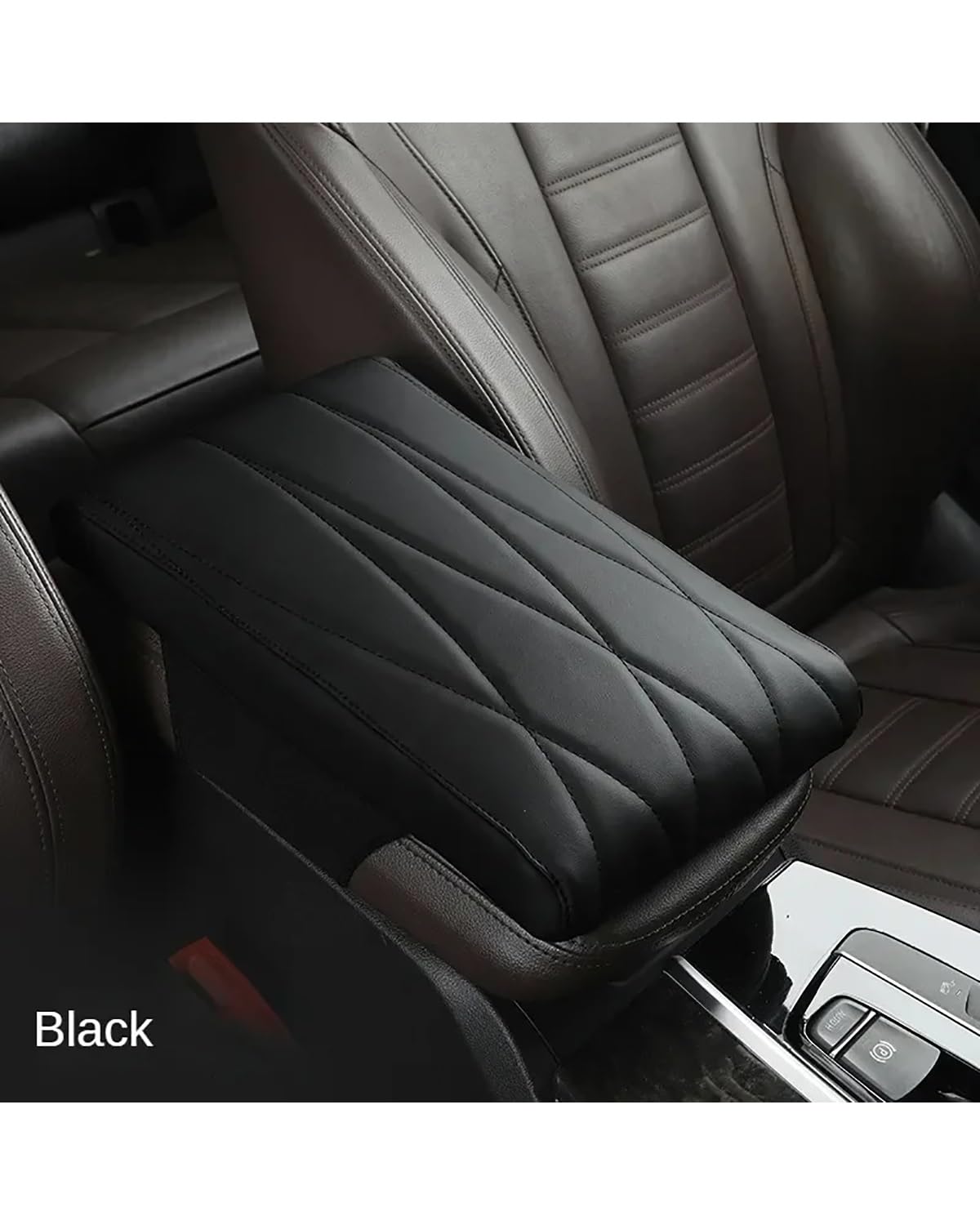 Voiture Accoudoirs Boîte Leder Memory Foam Auto Armlehne Matte Booster Konsole Universal Center Kissen Streifen Rhombus Sticken Armlehne Sitz Box Voiture Console Centrale Boîte(Black) von CDPQFER