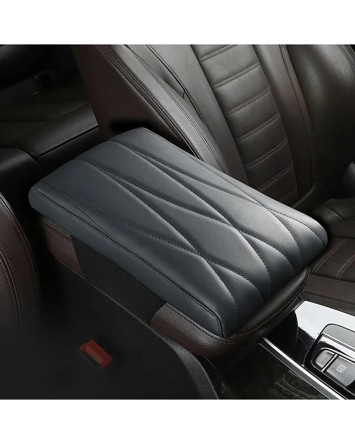 Voiture Accoudoirs Boîte Leder Memory Foam Auto Armlehne Matte Booster Konsole Universal Center Kissen Streifen Rhombus Sticken Armlehne Sitz Box Voiture Console Centrale Boîte(Gray) von CDPQFER