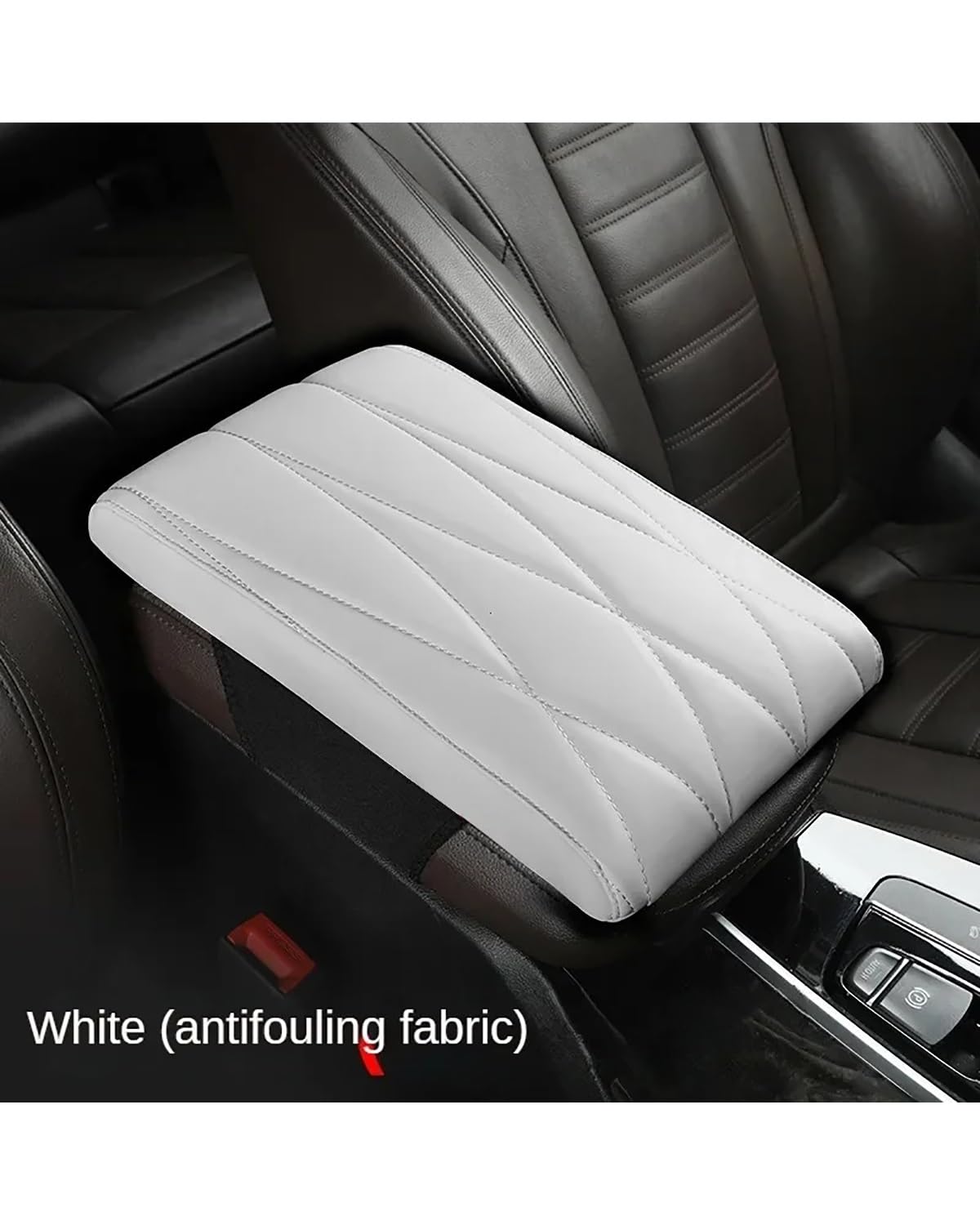 Voiture Accoudoirs Boîte Leder Memory Foam Auto Armlehne Matte Booster Konsole Universal Center Kissen Streifen Rhombus Sticken Armlehne Sitz Box Voiture Console Centrale Boîte(WHITE) von CDPQFER