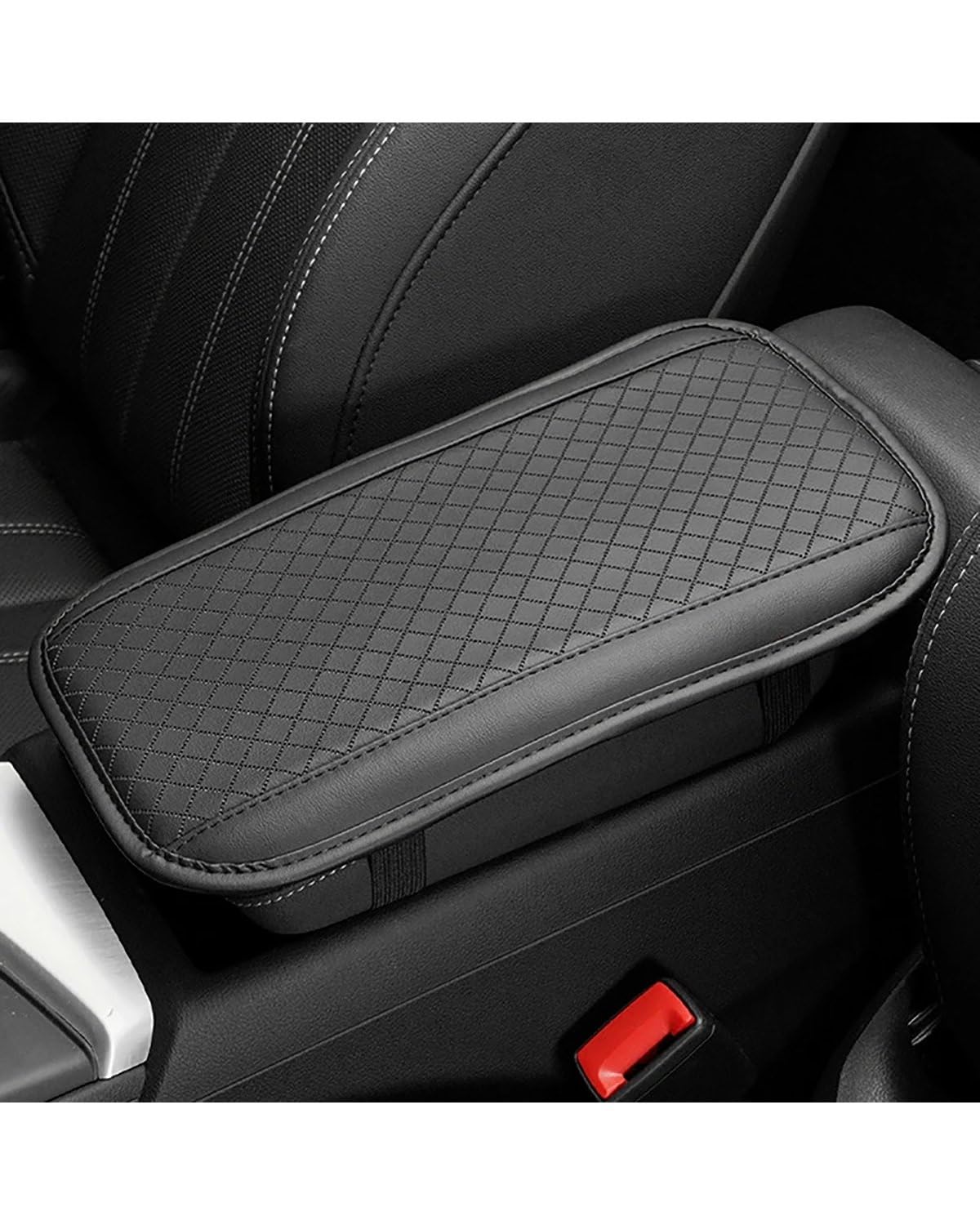 Voiture Accoudoirs Boîte PU-Leder-Auto-Armlehnenpolster, Universelle Mittelkonsole, Wellenstickerei, Auto-Sitzbox-Schutzkissen, Handstützen Voiture Console Centrale Boîte(Black) von CDPQFER