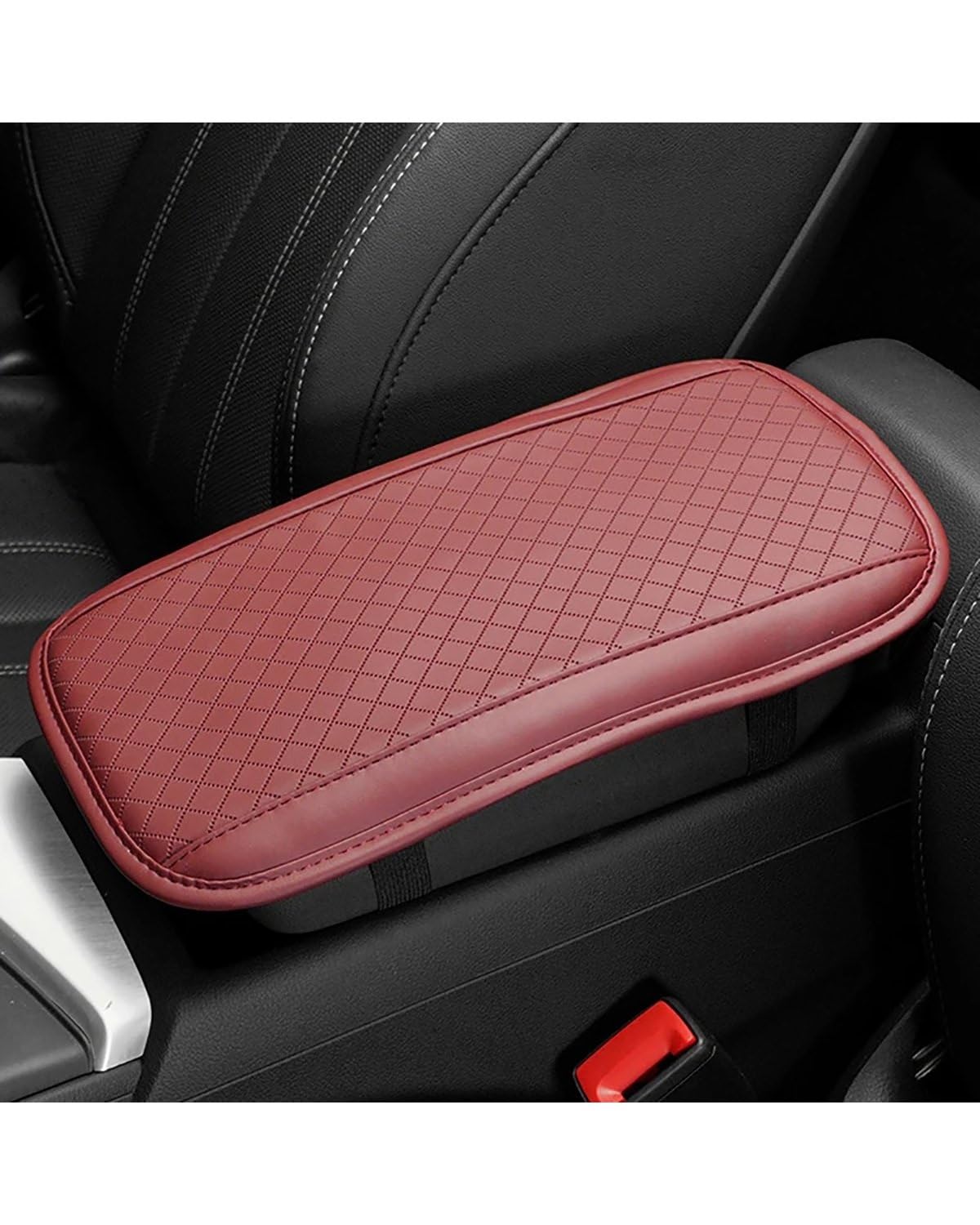 Voiture Accoudoirs Boîte PU-Leder-Auto-Armlehnenpolster, Universelle Mittelkonsole, Wellenstickerei, Auto-Sitzbox-Schutzkissen, Handstützen Voiture Console Centrale Boîte(Wine red) von CDPQFER