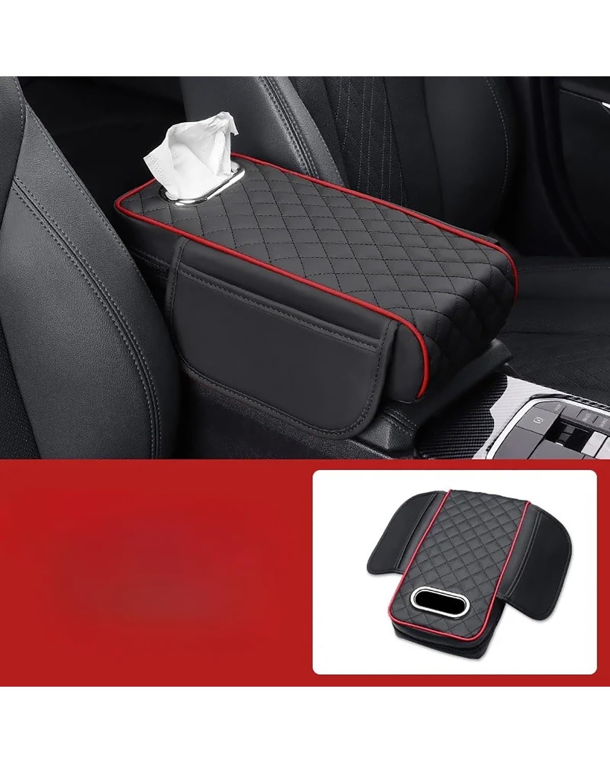 Voiture Accoudoirs Boîte Universal Auto Mittelkonsole Armlehne Kissenhalter PU Leder Armlehne Pad Tragbare Auto Amrest Kissenbezug Höhe Pad Voiture Console Centrale Boîte(Black red) von CDPQFER