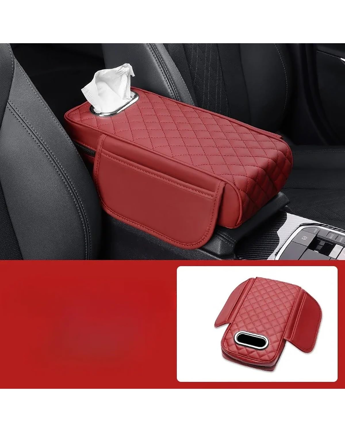 Voiture Accoudoirs Boîte Universal Auto Mittelkonsole Armlehne Kissenhalter PU Leder Armlehne Pad Tragbare Auto Amrest Kissenbezug Höhe Pad Voiture Console Centrale Boîte(Red) von CDPQFER