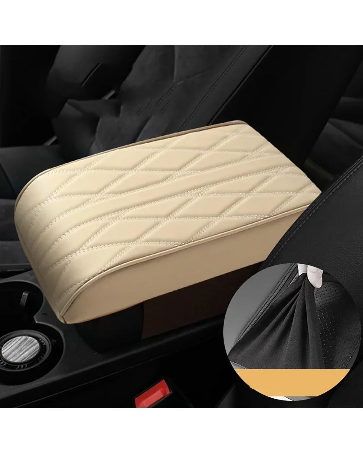 Voiture Accoudoirs Boîte Wave Sticken PU Leder Auto Armlehne Matte Mittelkonsole Armlehne Schutzkissen Auto Armlehnen Aufbewahrungsbox Abdeckung Pad Voiture Console Centrale Boîte(Beige) von CDPQFER