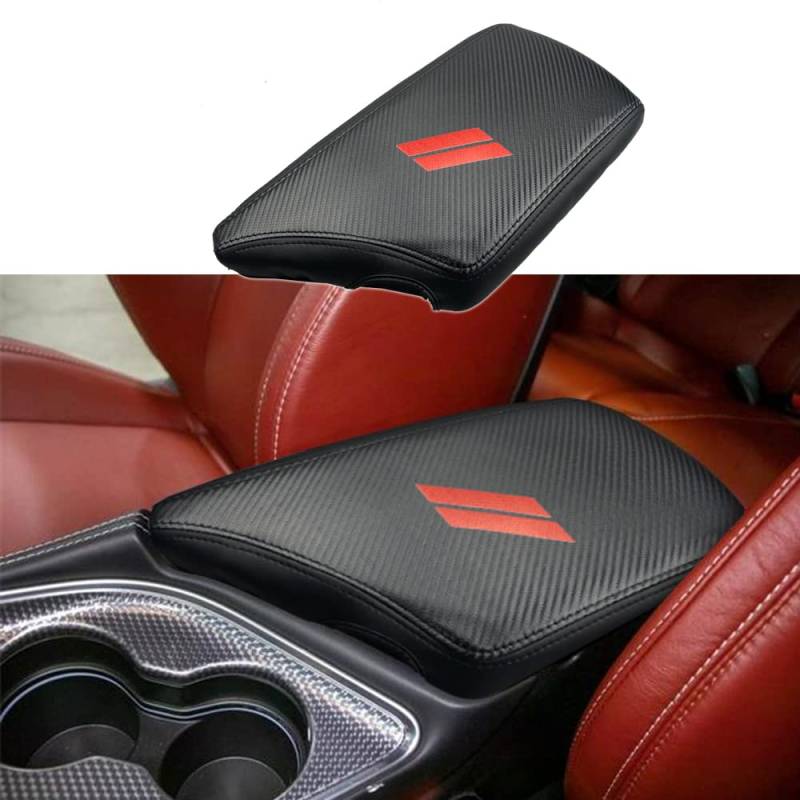 CEBAT Leder Mittelarmlehne Abdeckung,Mittelkonsole Armlehnenbezug,Armlehnenbezüge,Center Console Pad Cover für Dodge 2015-2023 Challenger (Kohlefaser) von CEBAT