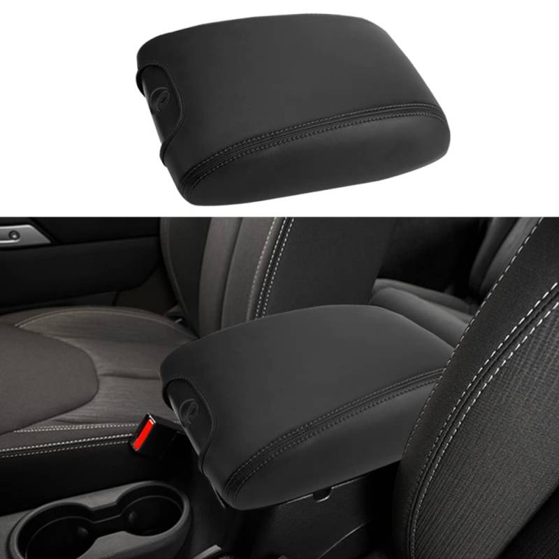 CEBAT Leder Mittelarmlehne Abdeckung,Mittelkonsole Armlehnenbezug,Armlehnenbezüge,Center Console Pad Cover für Jeep 2011-2017 Wrangler JK(Schwarze Stiche) von CEBAT