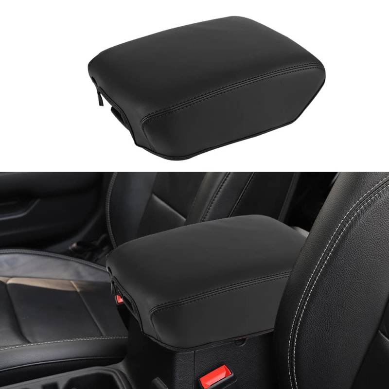 CEBAT Leder Mittelarmlehne Abdeckung,Mittelkonsole Armlehnenbezug,Armlehnenbezüge,Center Console Pad Cover für Jeep 2018-2023 Wrangler JL JLU/Gladiator JT(Schwarze Stiche) von CEBAT