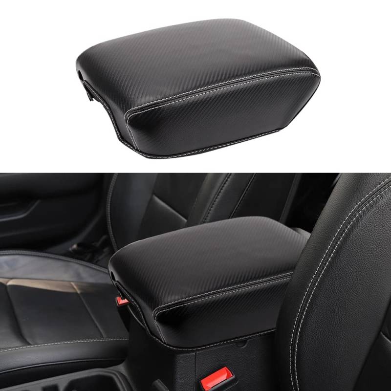 CEBAT Leder Mittelarmlehne Abdeckung,Mittelkonsole Armlehnenbezug,Armlehnenbezüge,Center Console Pad Cover für Jeep 2018-2023 Wrangler JL JLU/Gladiator JT (Kohlefaser) von CEBAT