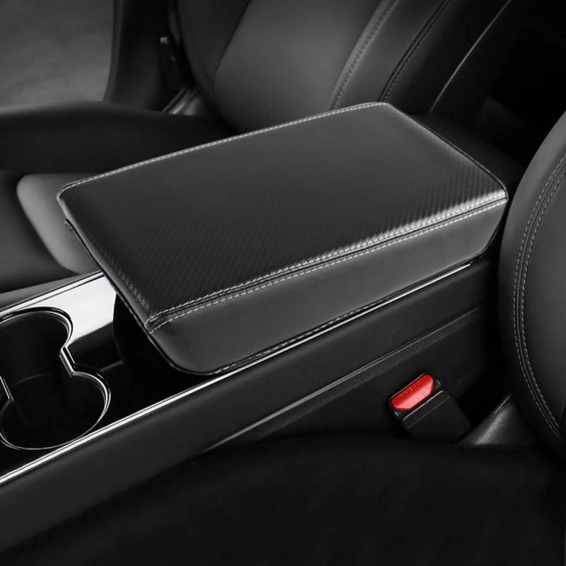 CEBAT Leder Mittelarmlehne Abdeckung,Mittelkonsole Armlehnenbezug,Armlehnenbezüge,Center Console Pad Cover für Tesla Model 3 2017-2023/ Model Y 2020-2023(Kohlefaser) von CEBAT