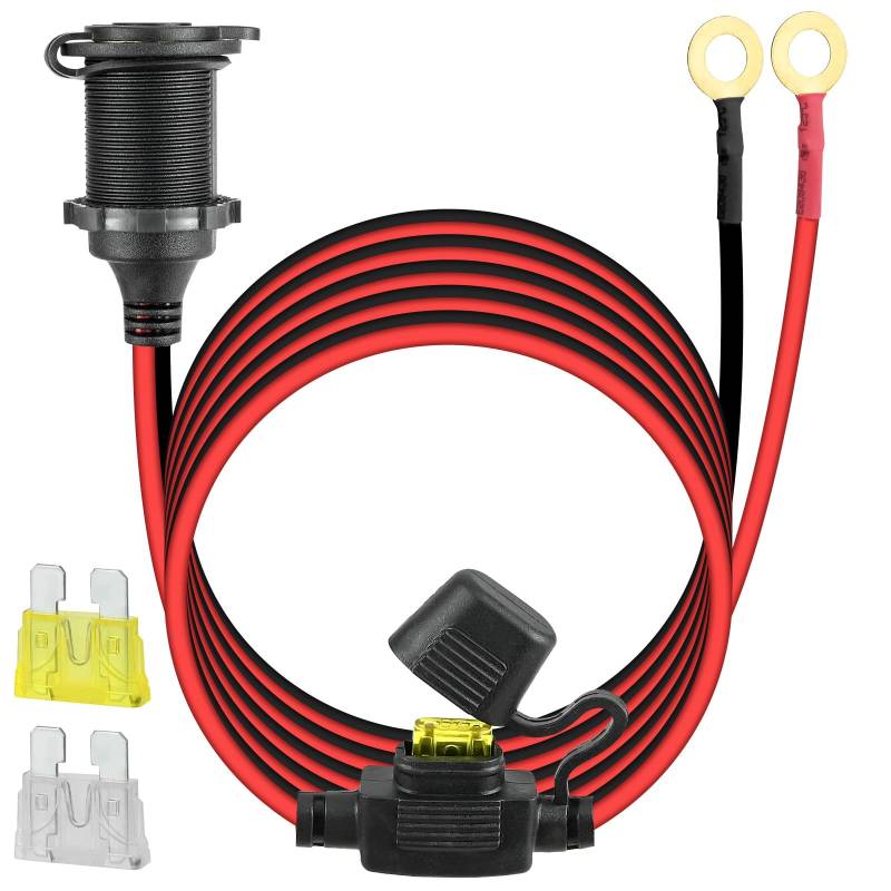 3M Verlängerungskabel Zigarettenanzünder Buchse, Wasserdicht Marine Grade 12V/24V Gleichstrom-Feuerzeugsteckdose Steckdose, Auto Zigarettenanzünder 14AWG 20A 25A Adapter für Auto Boot Motorrad von CECOMBINE