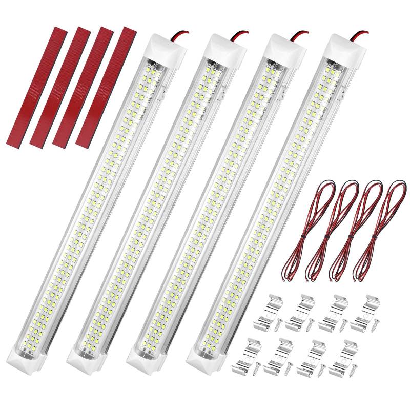 4 x 108 LED Innenbeleuchtung, 12V-80V LED Leiste mit 4 Verlängerungskabeln & ON/Off Schalter, Auto Innenleuchte LED Leselampe Leuchtstofflampe für Auto Wohnmobil Van Bus Caravan Boat Küche Bad von CECOMBINE