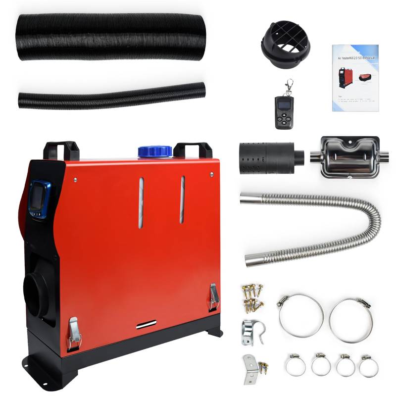 CEEDIR 12V 8kw Diesel Standheizung Lufterhitzer Standhezung Dieselheizung Diesel Air Diesel Heizung Auto Heizung mit Fernbedienung LCD Monitor und Luftauslass für LKW- Rot + Blau LCD von CEEDIR