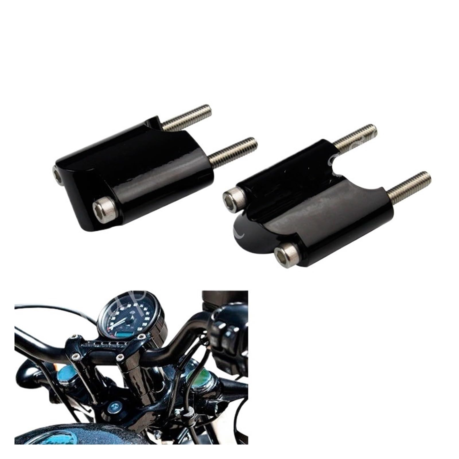 Motorrad-Lenkererhöhung für Sportster XL 883 1200 XL48 2010–2022, Schwarz/Polnisch, 2,5 cm Lenkererhöhung, 5,1 cm Erhöhung, Verlängerungsblock, Klemmbefestigung, Schraube (schwarz) von CEIKOPQS