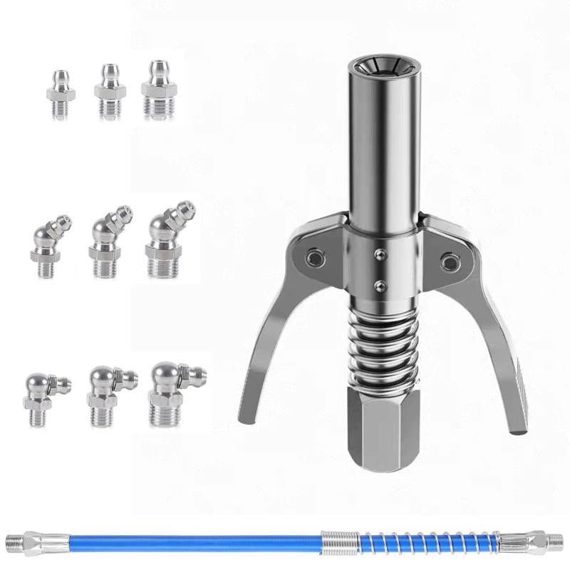 CELFER Fettpresse Mundstück, mit 30cm Schlauch und 9 M6 M8 M10 Schmiernippel, G Coupler für Fettpresse, Fettpresse Kupplung Fettpresse für Schmiernippel für alle Arten von Fettpressen von CELFER