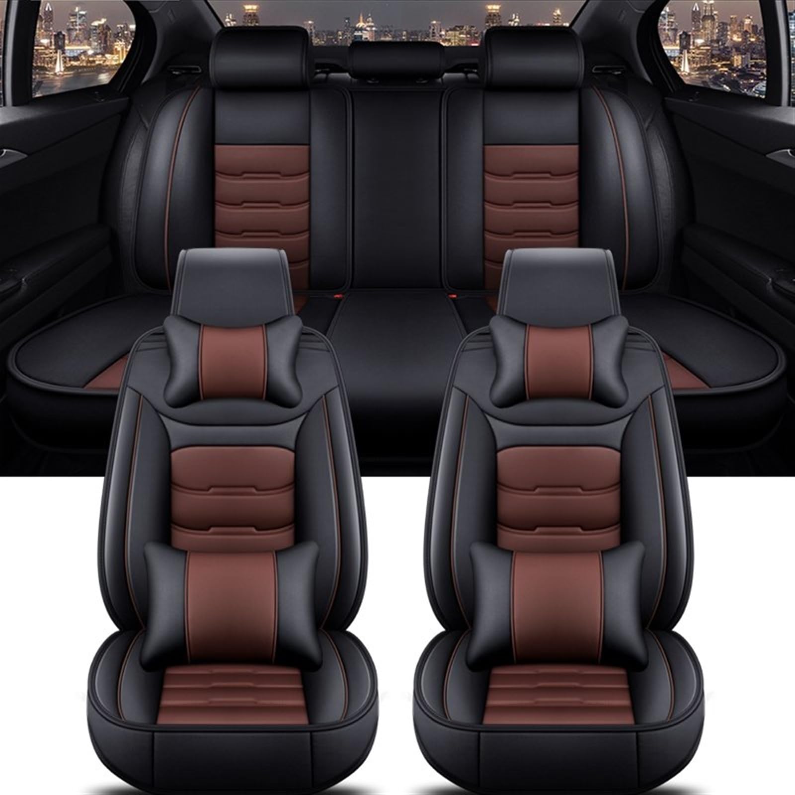 Autobezüge Set Für 2 Serie Alle Auto Modelle Für F22 Für F23 Für F44 Für F45 Für F46 Für G42 Universal Auto Sitz Abdeckung Auto Zubehör Innen Details Sitzschoner Auto(Black Coffee 5 Seat) von CENAP