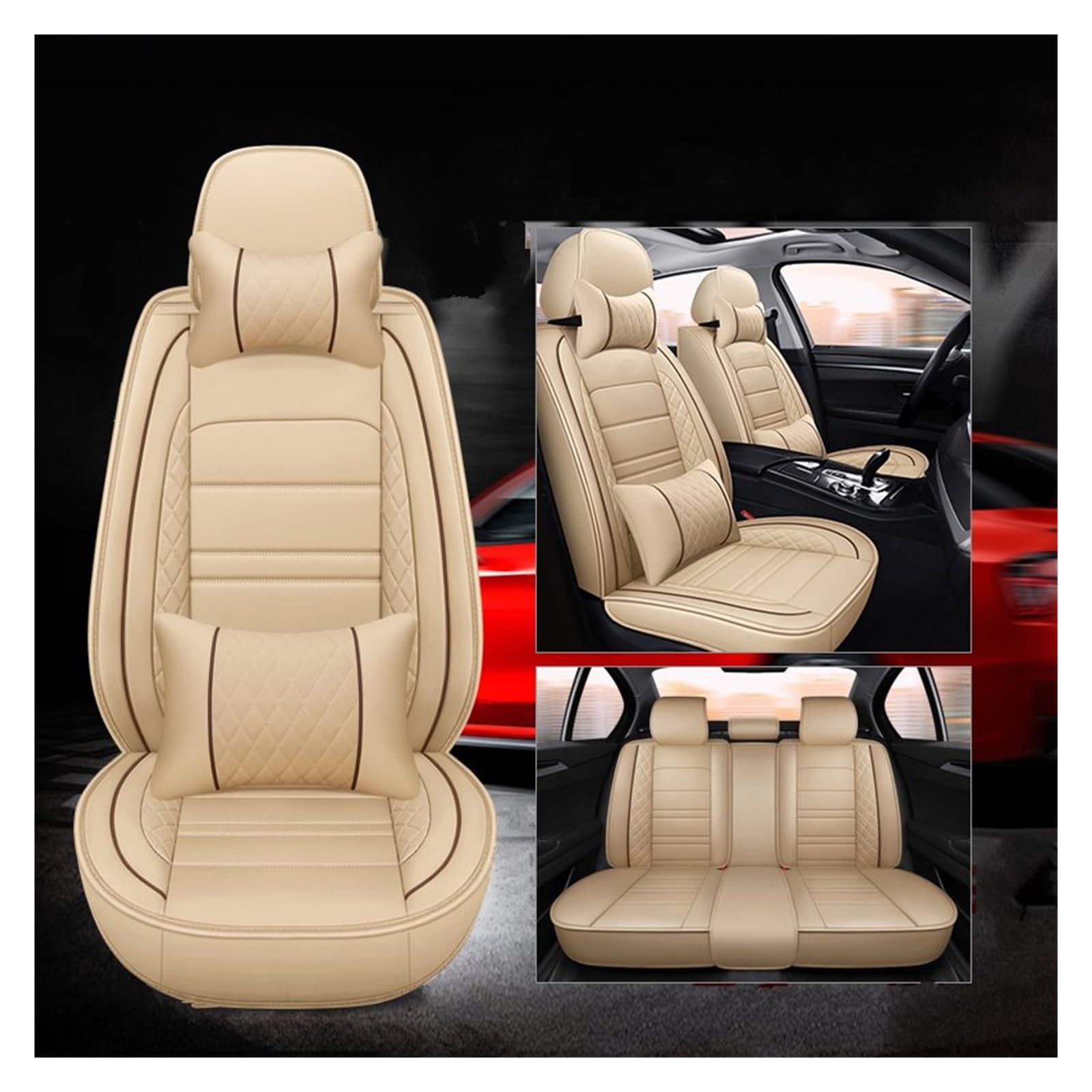 Autobezüge Set Für Für ASX 308 Für Eclipse Für Roadster Für Cross Auto Sitzbezug Auto Zubehör Sitzschoner Auto(Beige 5) von CENAP