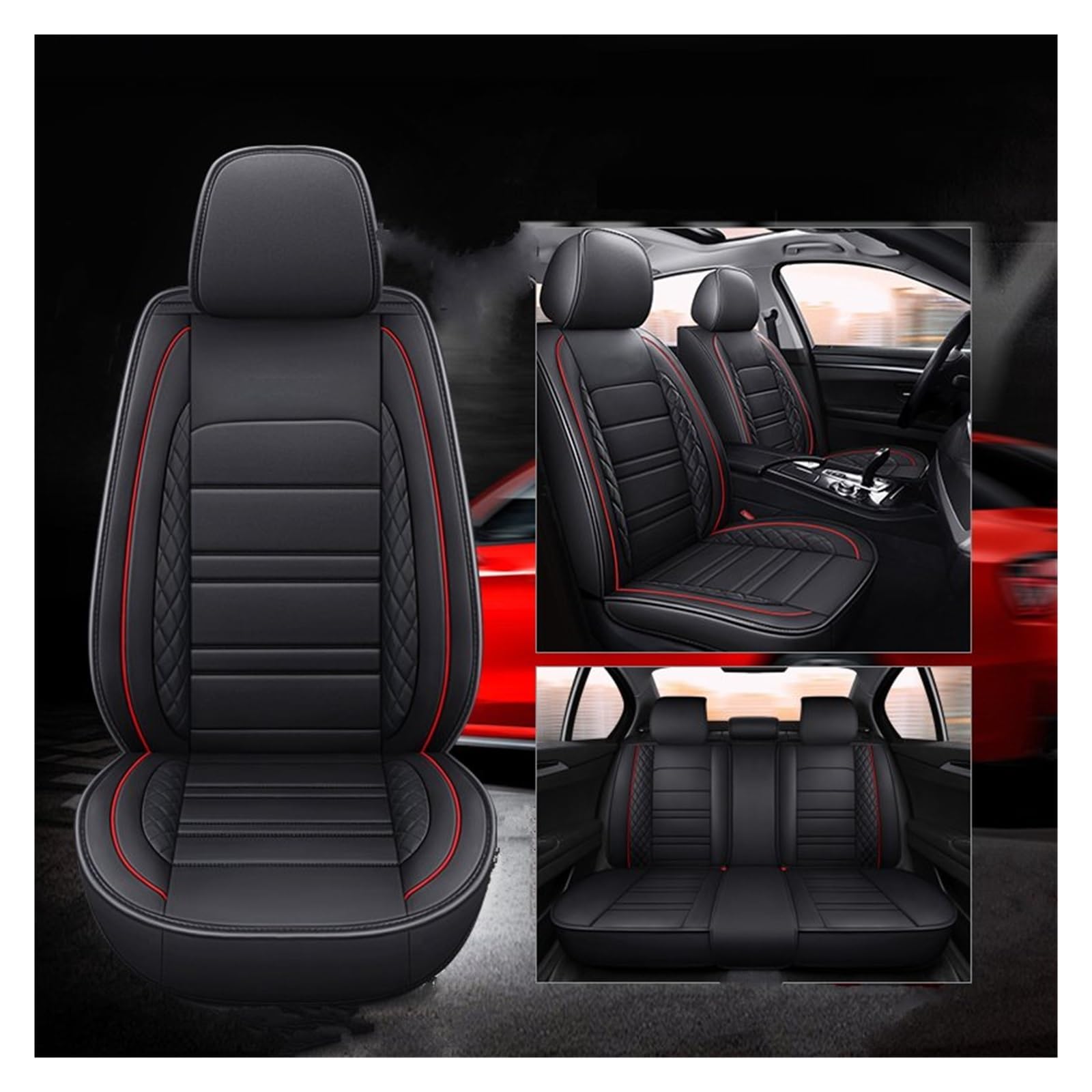 Autobezüge Set Für Für ASX 308 Für Eclipse Für Roadster Für Cross Auto Sitzbezug Auto Zubehör Sitzschoner Auto(Black red 5 A) von CENAP