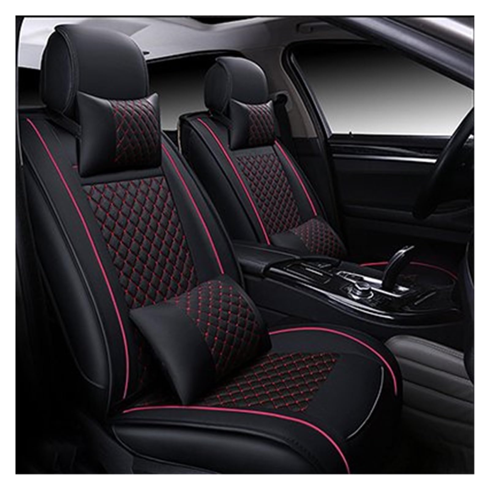 Autobezüge Set Für Hover Für JOLION Für H3 Für H6 Für Coupe Für H9 PU Leder 5 Sitz Auto Sitz Abdeckung Auto Zubehör Innen Details Sitzschoner Auto(Black red Pillow) von CENAP