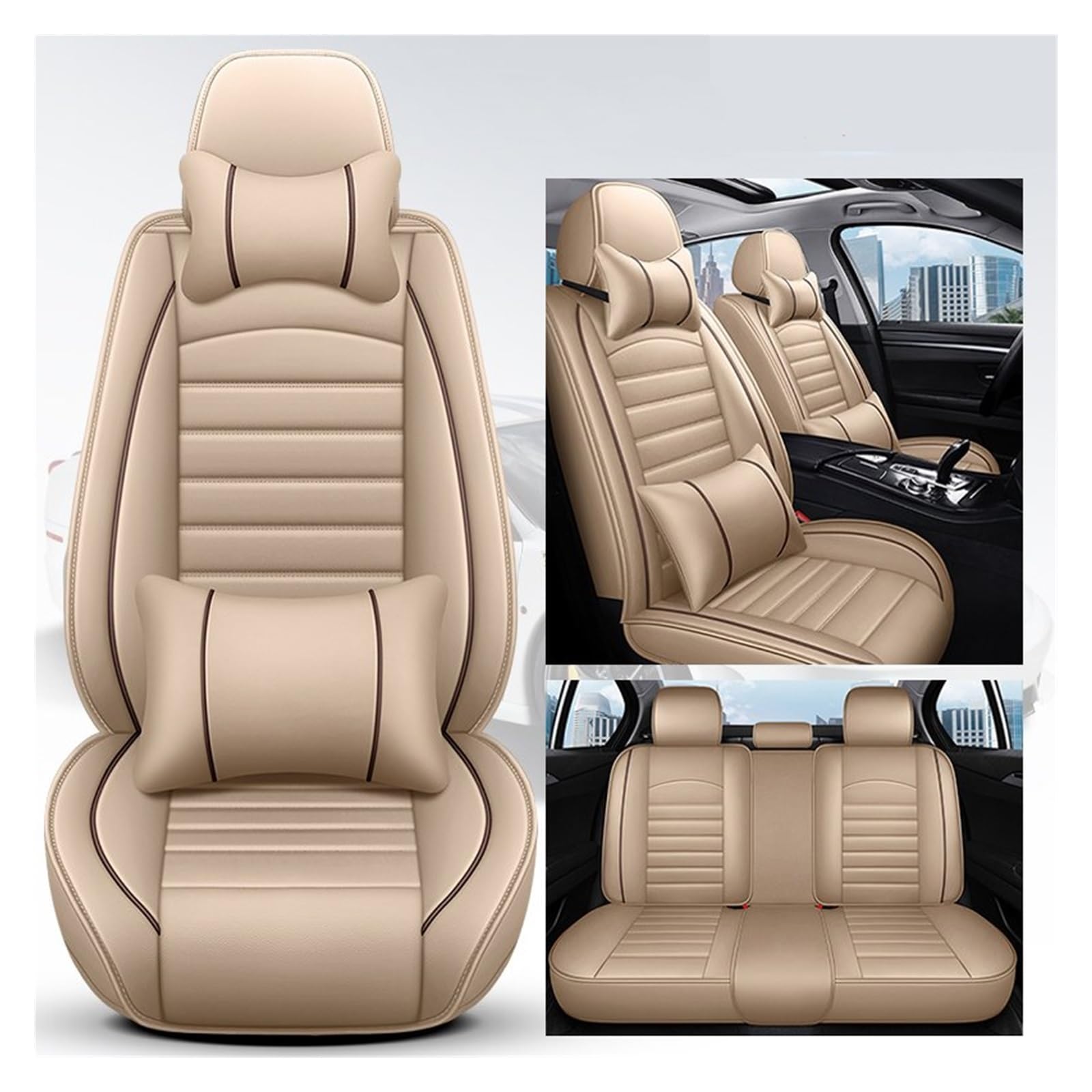 Autobezüge Set Für OPEL Für Grandland X Für Corsa Für Vectra B Für Mokka PU Leder Auto Sitz Abdeckung Innen Zubehör Sitzschoner Auto(Beige 5 Seat A) von CENAP