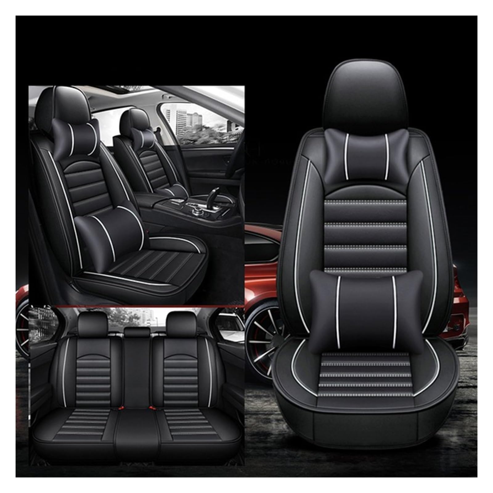 Autobezüge Set Für OPEL Für Grandland X Für Corsa Für Vectra B Für Mokka PU Leder Auto Sitz Abdeckung Innen Zubehör Sitzschoner Auto(Black White 5 Seat A) von CENAP