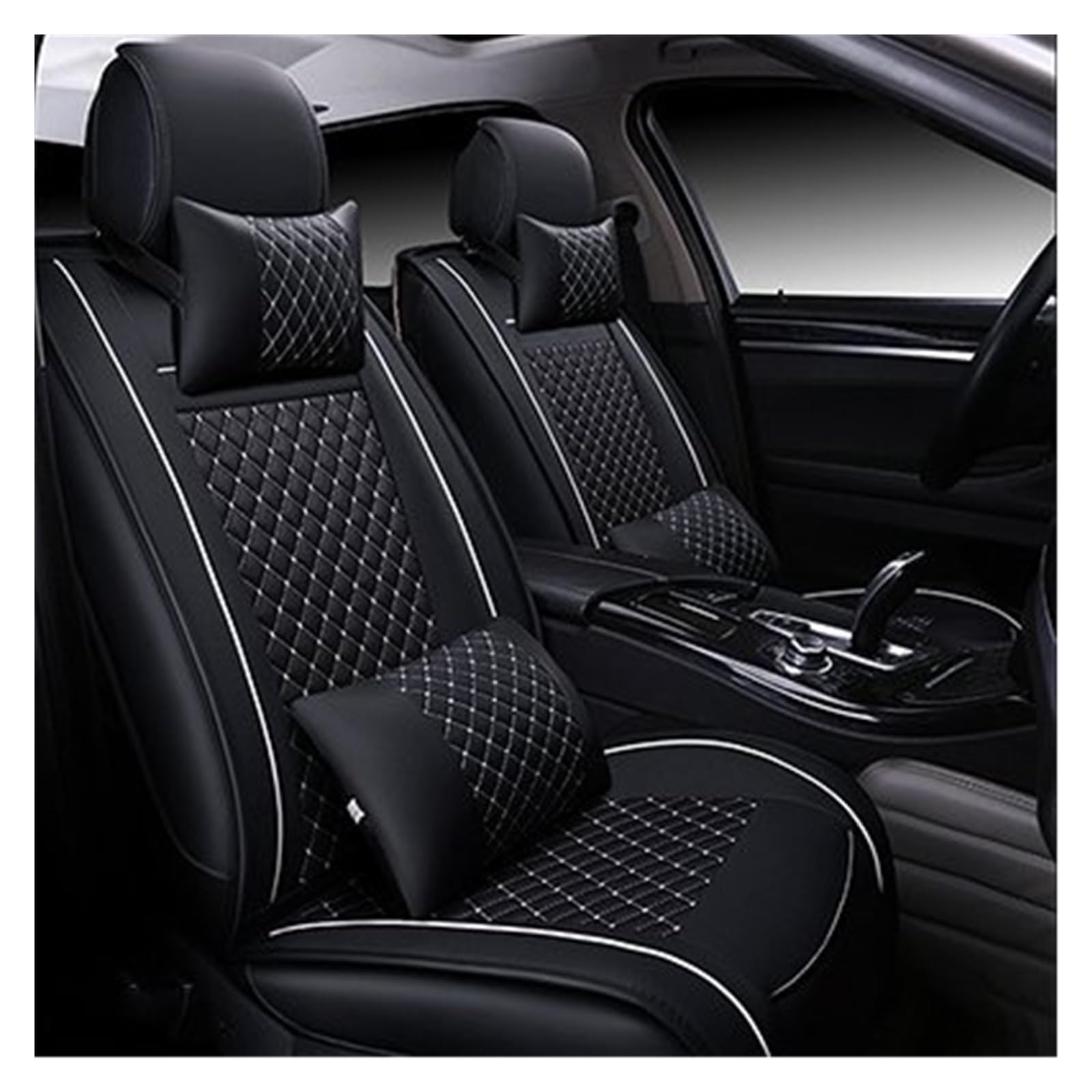 Autobezüge Set Für VW Für Polo Für Golf Für Passat Für CC Für Touran PU Leder 5 Sitz Auto Sitz Abdeckung Auto Zubehör Sitzschoner Auto(Black White Pillow) von CENAP