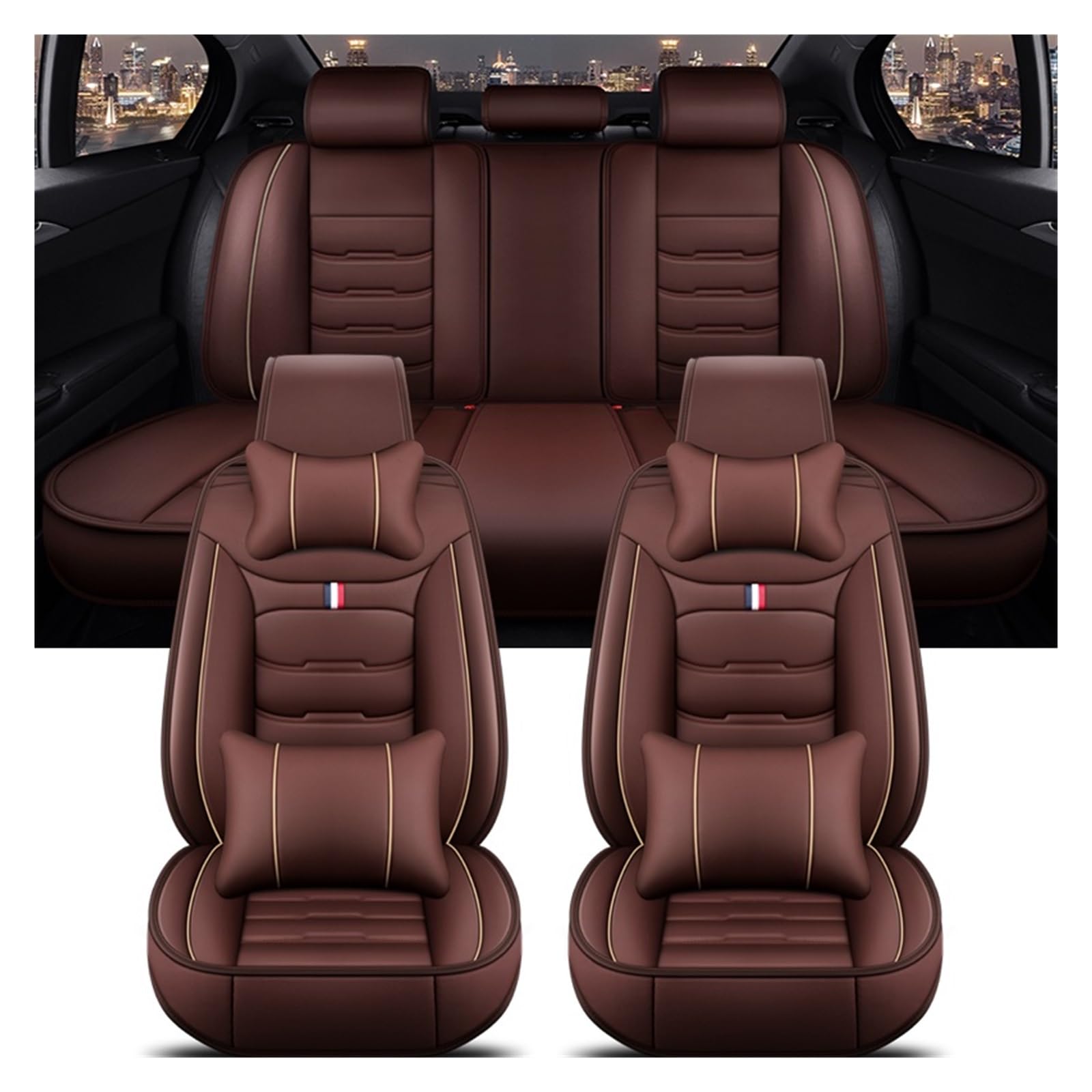 Autobezüge Set Für VW Für Toureg Für Touareg Universal Auto Sitzbezug Leder Auto Sitzbezug Auto Zubehör Innen Sitzschoner Auto (Farbe : 12- Coffee 5 Seat) von CENAP