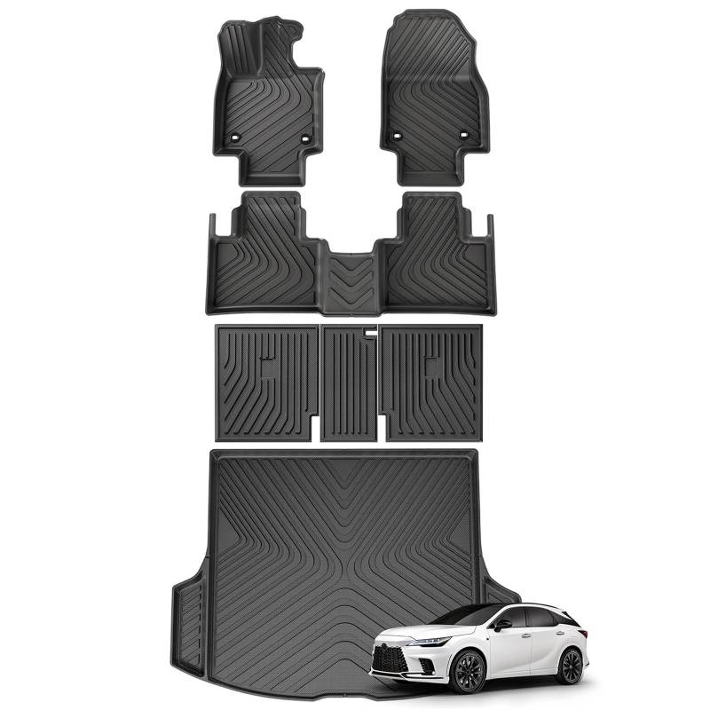 Autoteppiche Für Lexus RX 2023 2024 3D Auto Fußmatten Cargo Liner Trunk/Rückenlehne Pad Wasserdicht Links Ruder Auto Fussmatten Set(23RX 6PCS) von CENAP